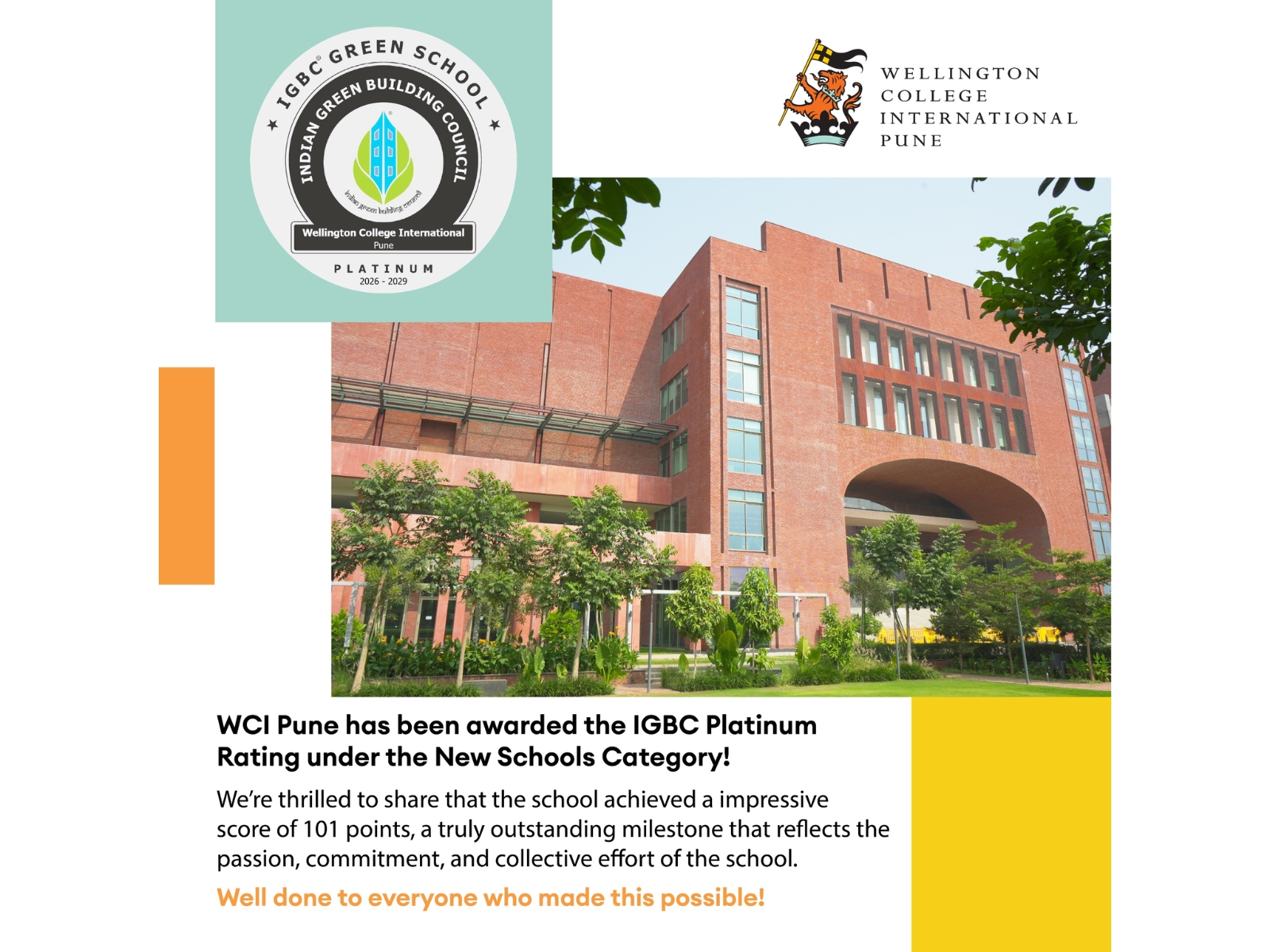 Wellington College International Pune Awarded IGBC Platinum Rating for Green Schools