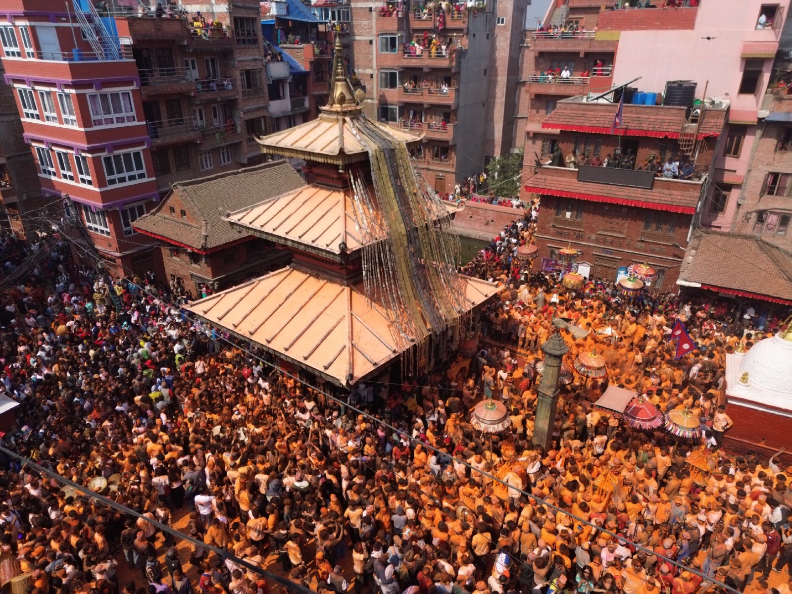 Thousands of devotees gather at Balkumari Temple in Madhyapur Thimi, celebrating Sindoor Jatra marking Nepali New Year. (Photo/ANI)