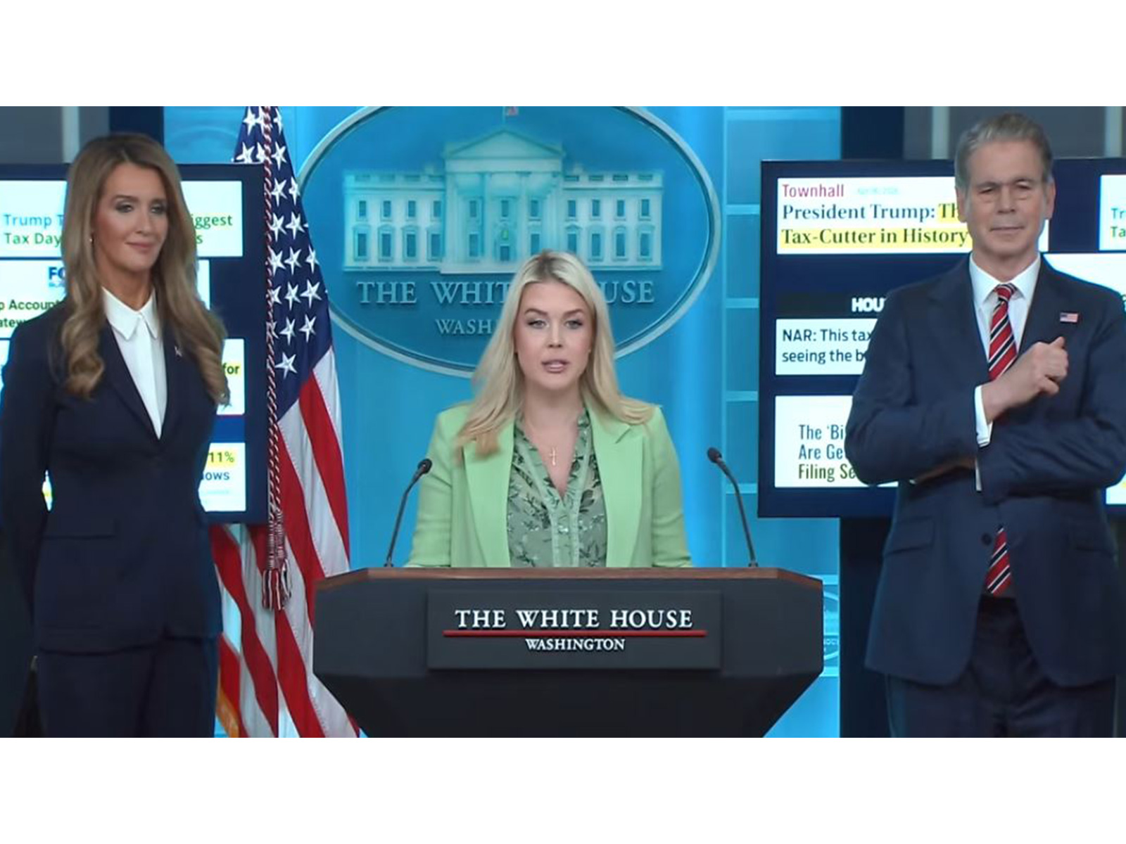 White House Press Secretary Karoline Leavitt with Scott Bessent and Kelly Loeffler (Photo: YouTube/TheWhiteHouse)