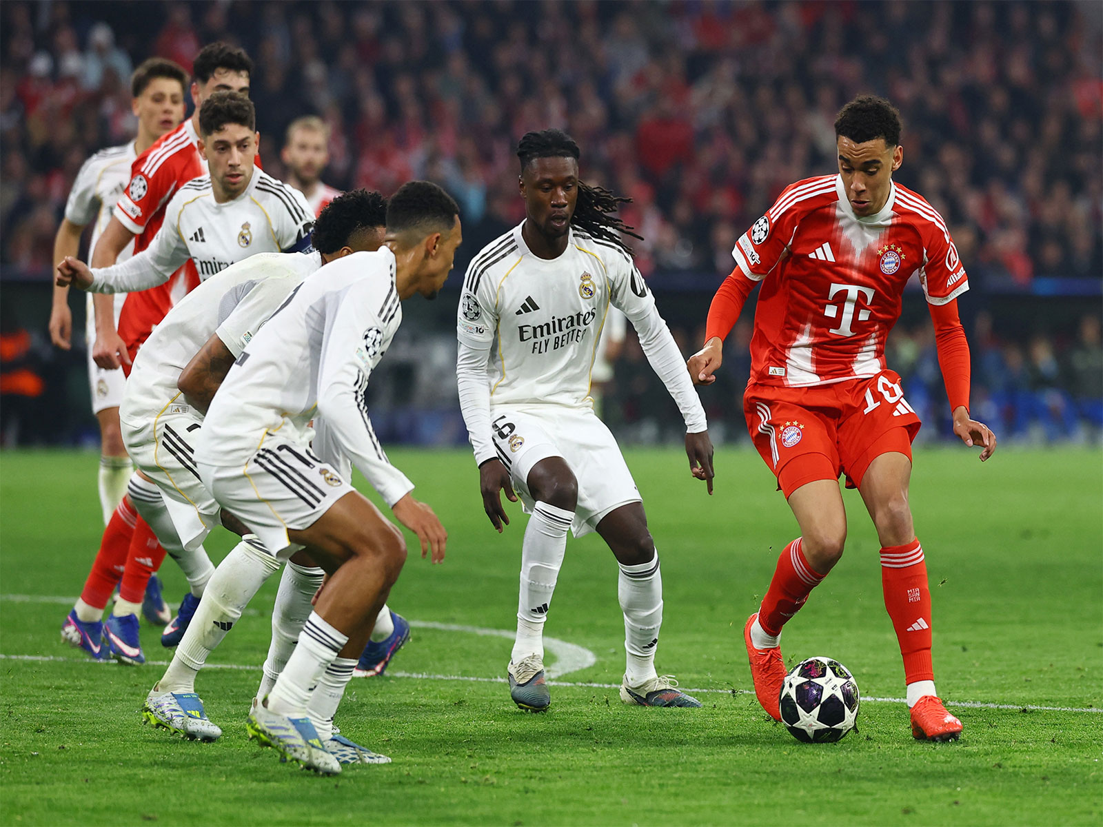 Bayern Munich's Jamal Musiala in action against the Real Madrid in UCL match. (Photo/Reuters)