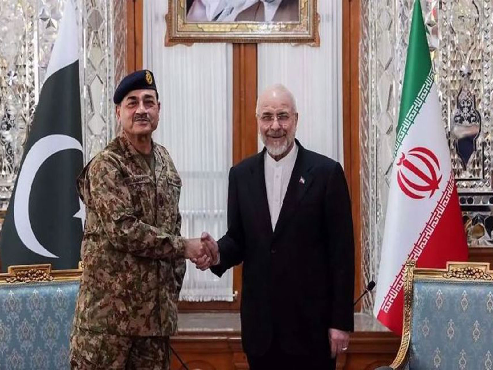Pakistan's Army Chief Asim Munir meets Iranian Parliament Speaker Mohammad Bagher Ghalibaf in Tehran, Iran. (Image Source: Iranian state media)