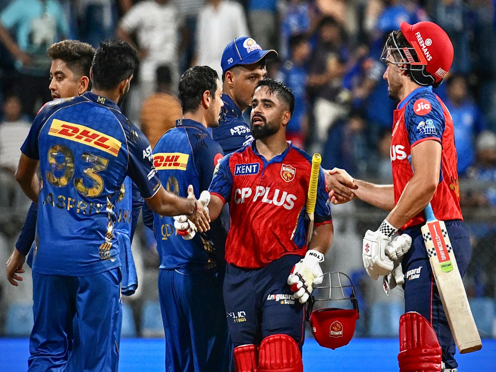 PBKS and MI players shaking hands after their IPL 2026 match (Photo: ANI)