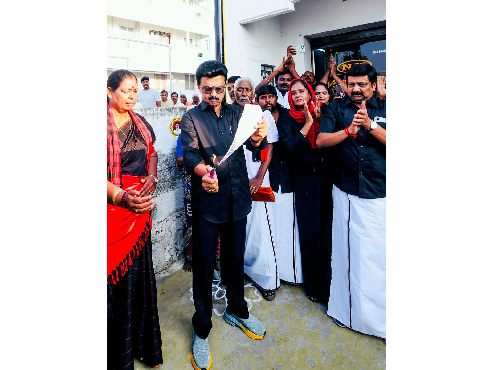 Chief Minister MK Stalin burnign a copy of the Delimitation Bill (Photo/ANI)