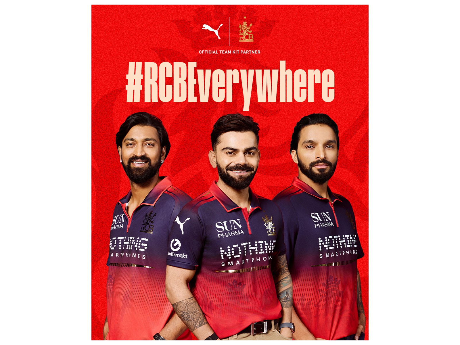 Krunal Pandya (from left), Virat Kohli and Rajat Patidar. (Photo/PUMA)