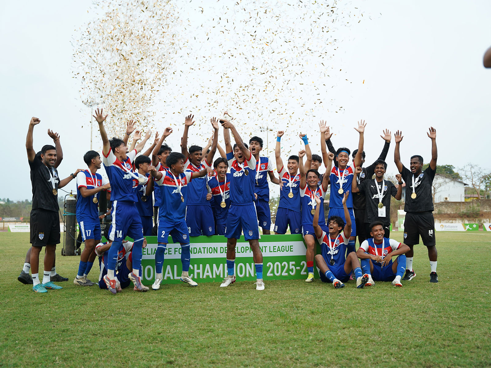 Bengaluru FC players celebrating with the RFDL title. (Photo/RFDL)