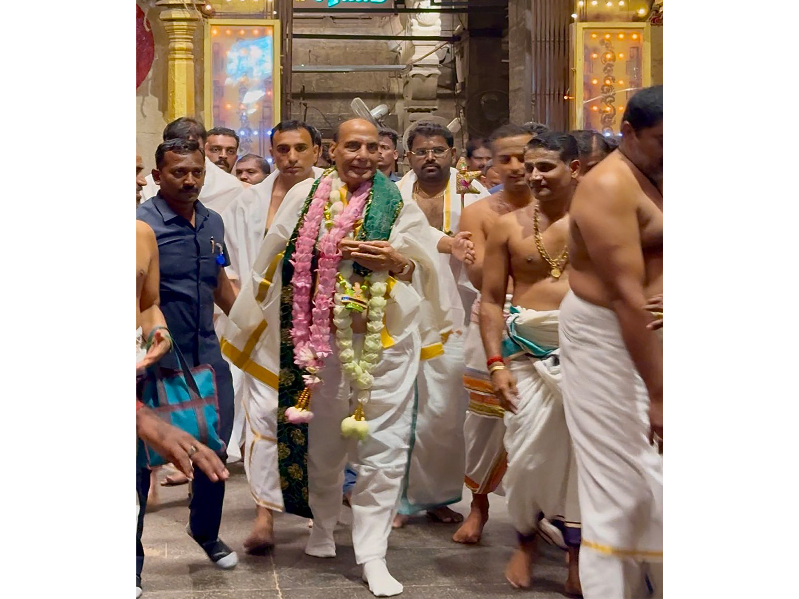Defence Minister Rajnath Singh at Sri Subramanya Swami Temple in Tiruchendur (Photo/X@rajnathsingh)
