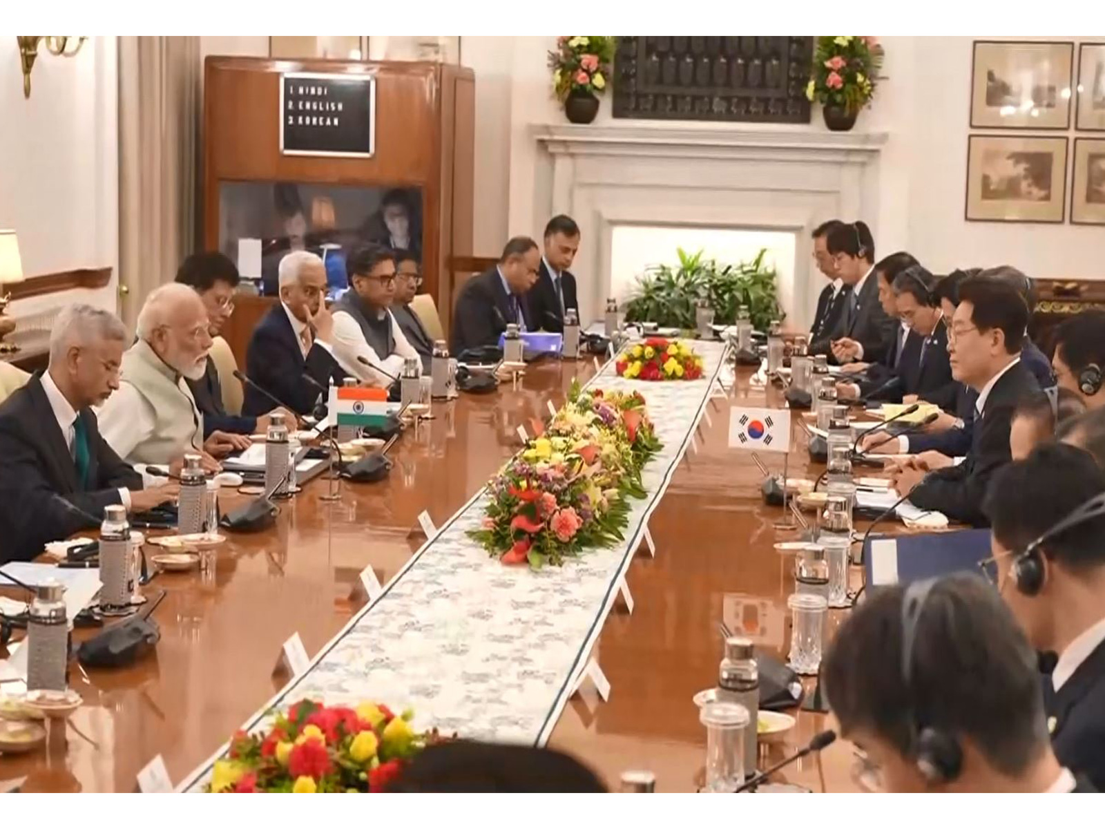 Prime Minister Narendra Modi and South Korean President Lee Jae-myung during delegation-level talks at Hyderabad House in New Delhi. (Photo/ANI)
