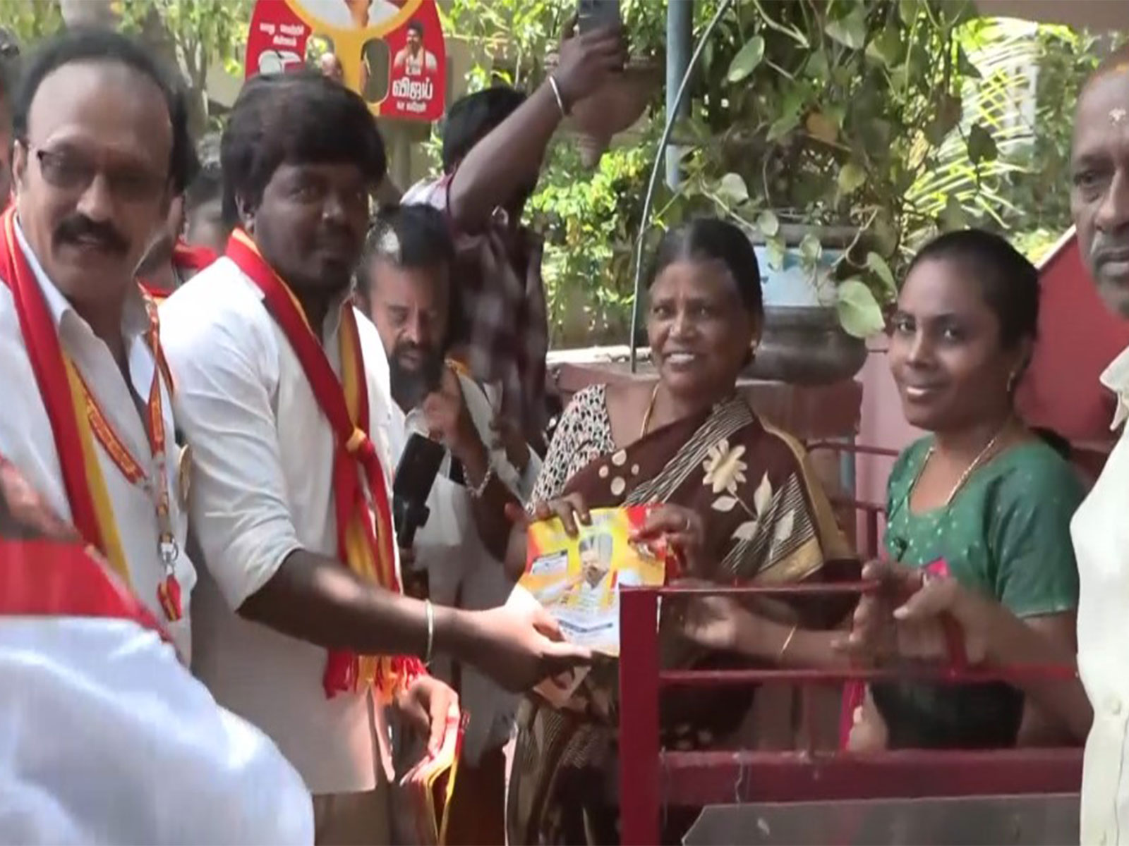 TVK Policy Propagation Joint Secretary Loyolo Mani campaigns for Vijay (Photo/ANI)