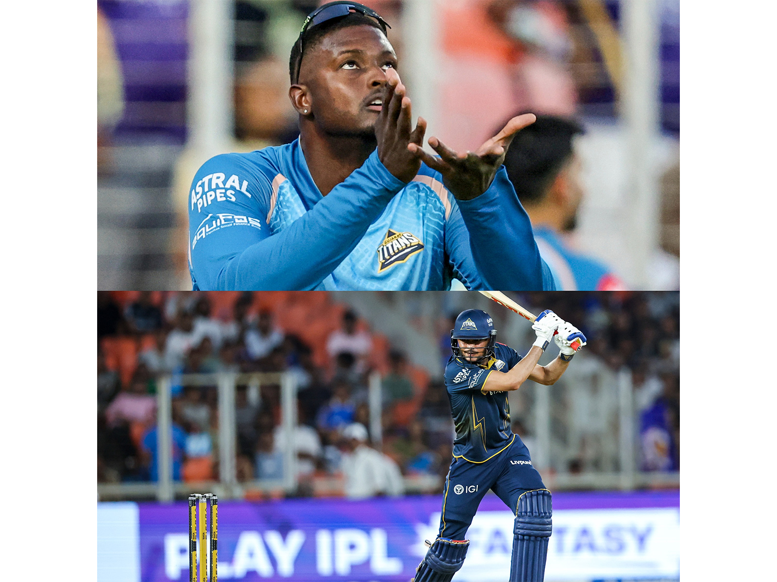 Jason Holder (up) and GT skipper Shubman Gill. (Photo: ANI)