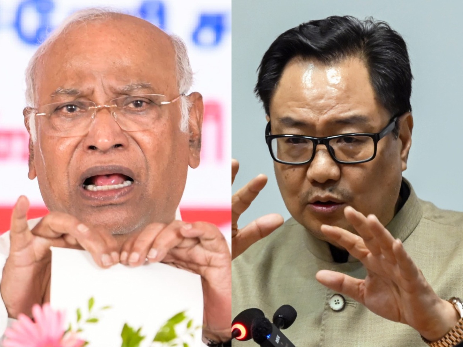 Congress President Mallikarjun Kharge and Union Minister Kiren Rijiju (Photo/ANI)