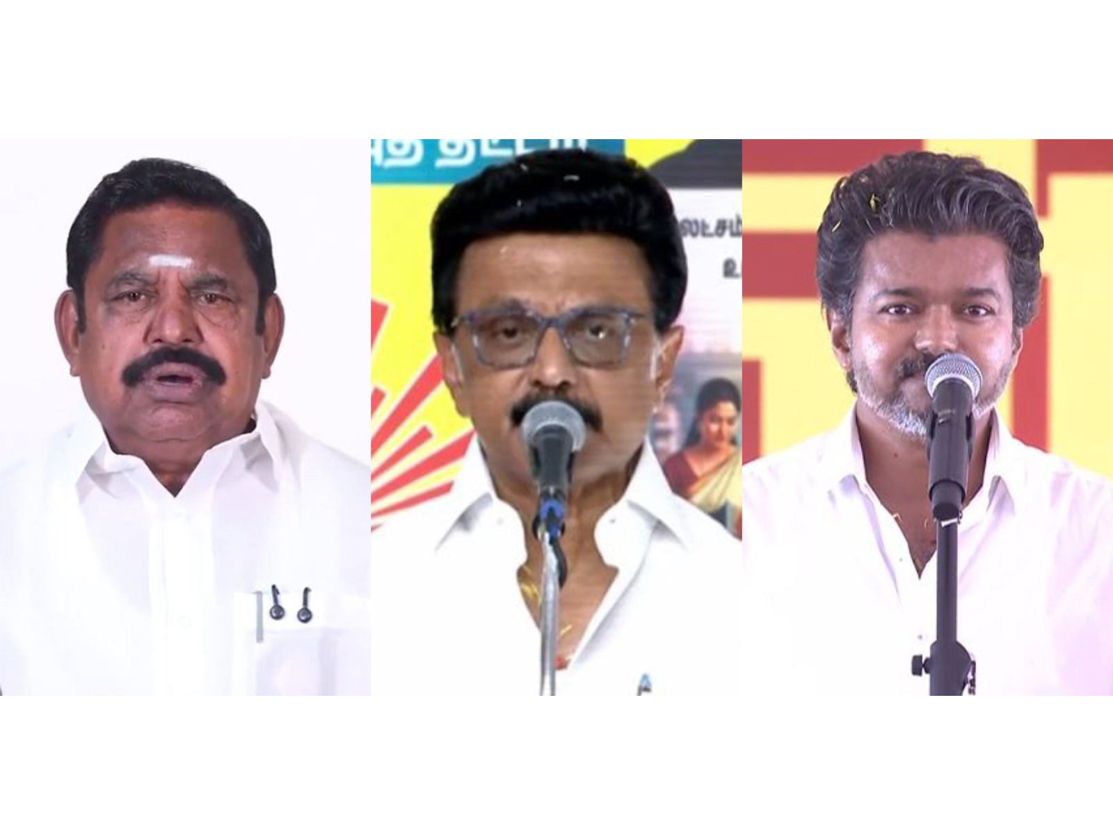 AIADMK chief Palaniswami, Tamil Nadu CM MK Stalin and TVK chief Vijay (Photo/ANI)