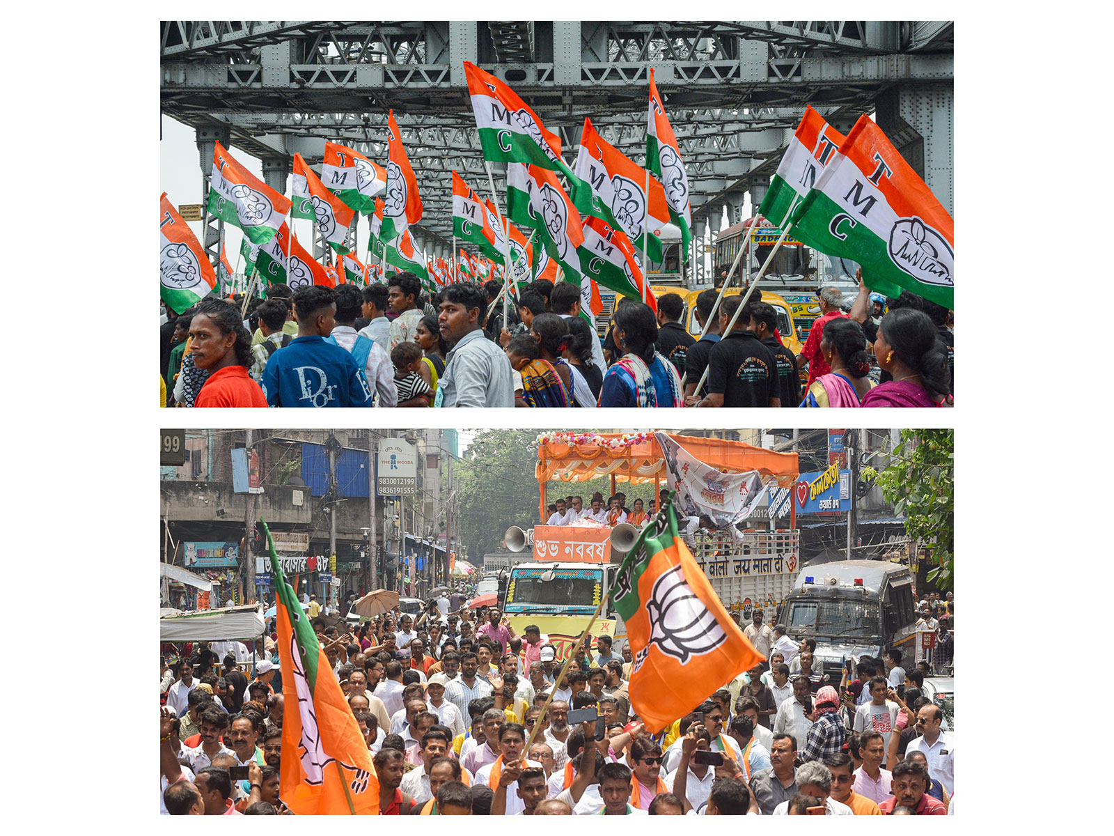 Visuals of supporters of All India Trinamool Congress and BJP (Photo/ANI)