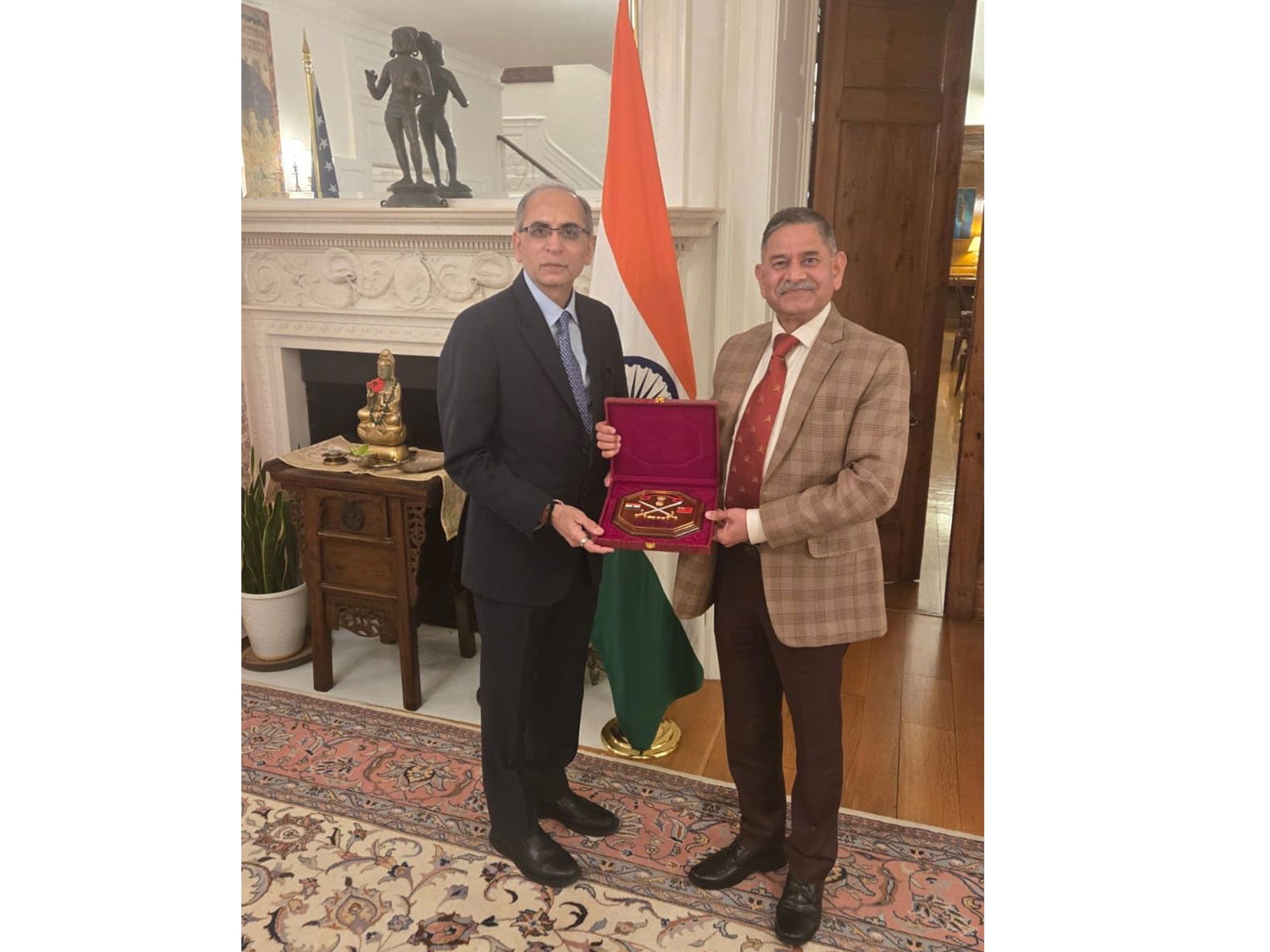 Indian ambassador to the United States, Vinay Mohan Kwatra hosts Chief of Army Staff (COAS) General Upendra Dwivedi at India House (Photo/X/@IndianEmbassyUS)