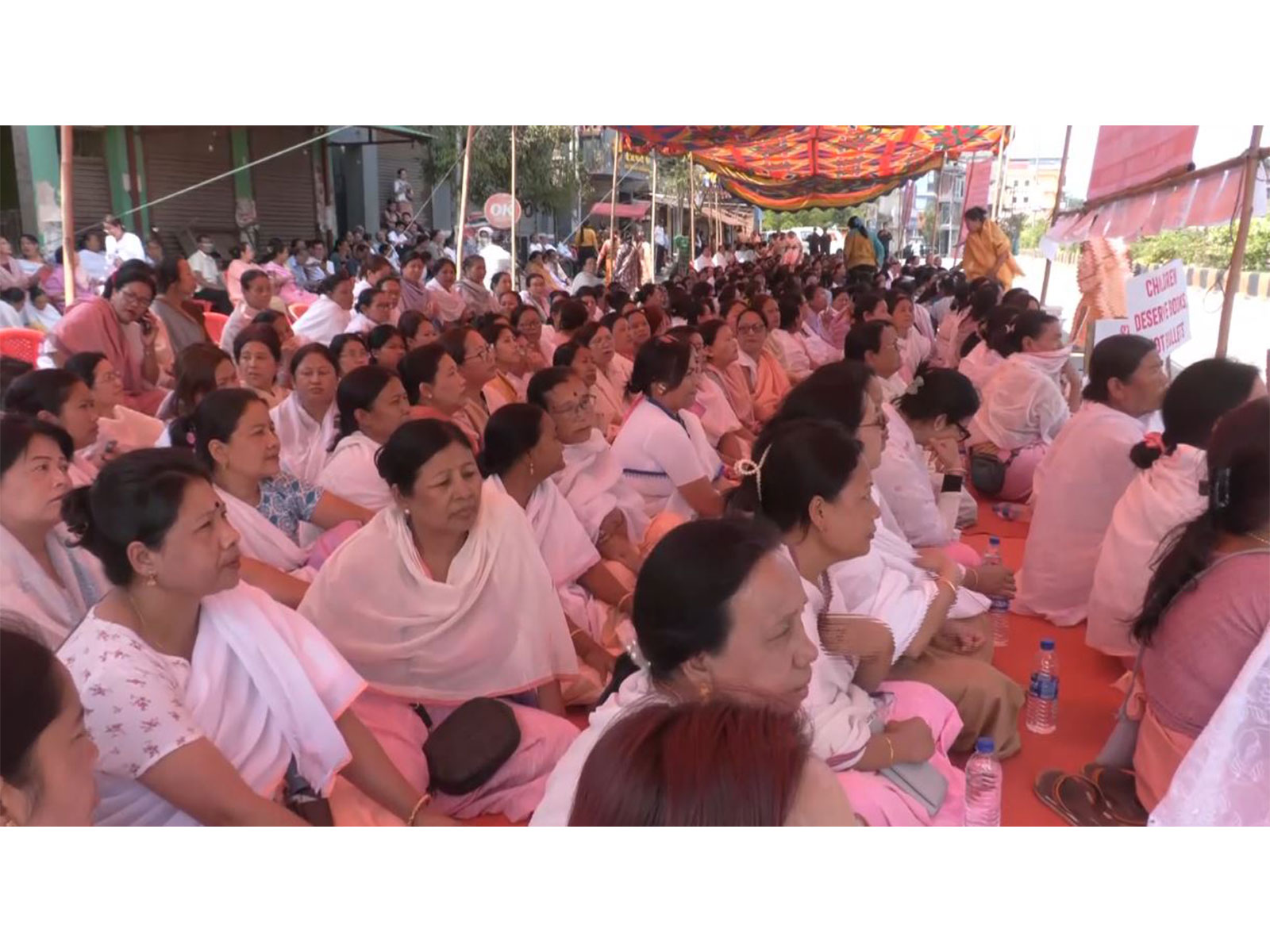 A sit-in protest was staged by Apunba Chingmeirong in Manipur (Photo/ANI)