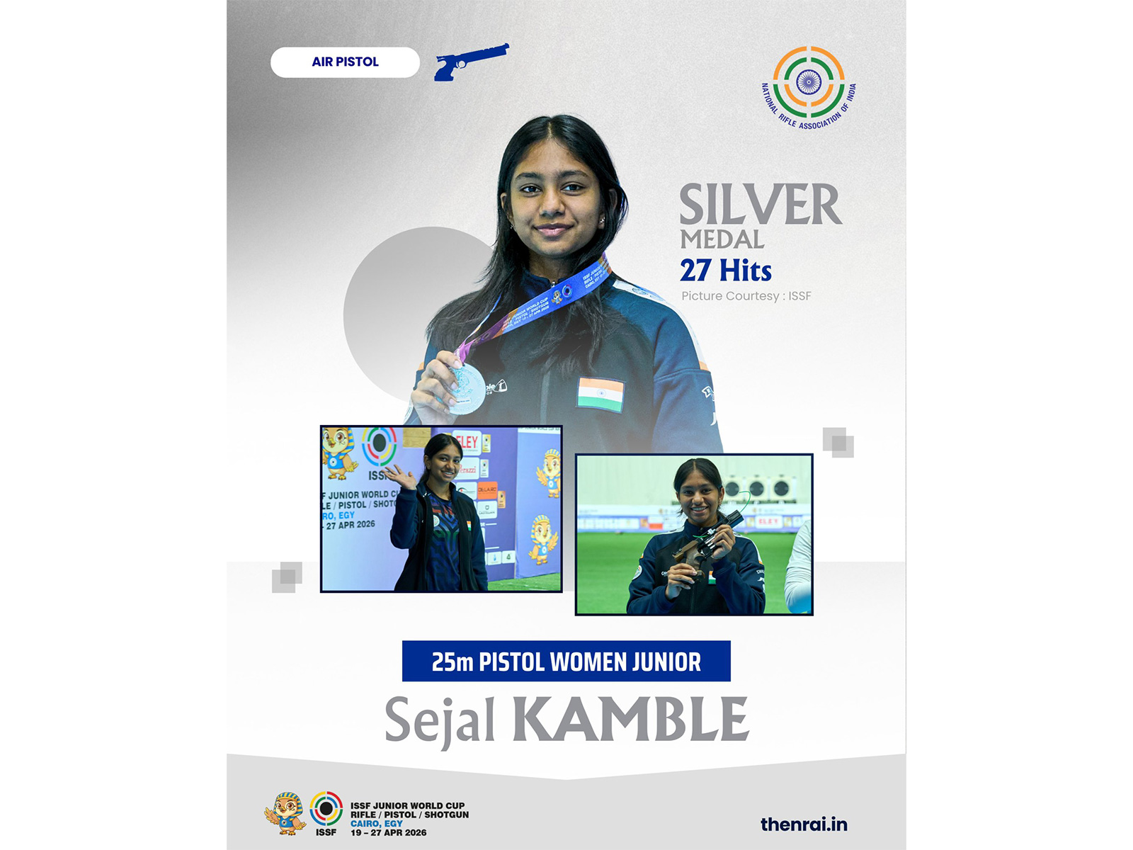 Indian shooter, Sejal Kamble. (Photo/X@OfficialNRAI)