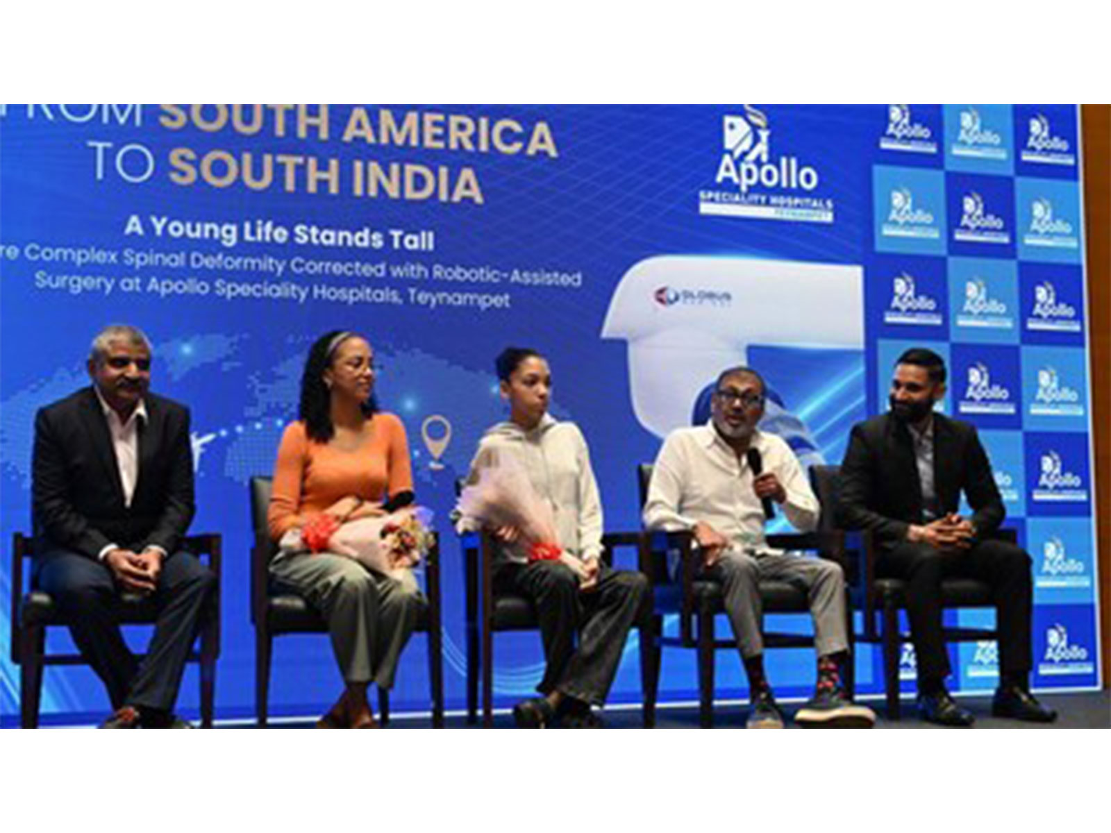 Sajan K. Hegde, Director - Spine Surgery, Apollo Speciality Hospitals, along with the team, with the 15-year-old international patient and her mother