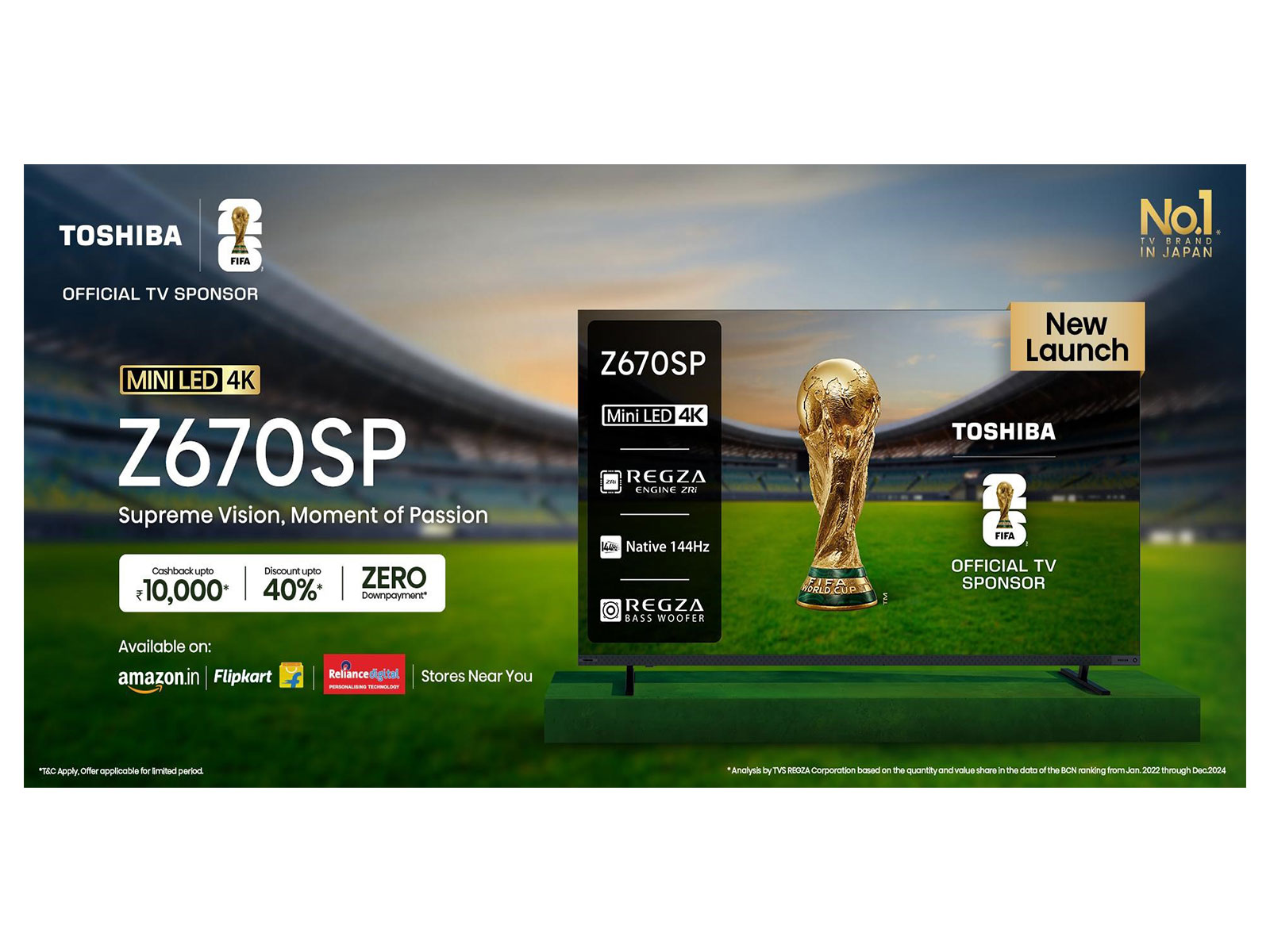 Toshiba announces the launch of its first MiniLED television lineup with front firing speakers, the Z670SP series, in India