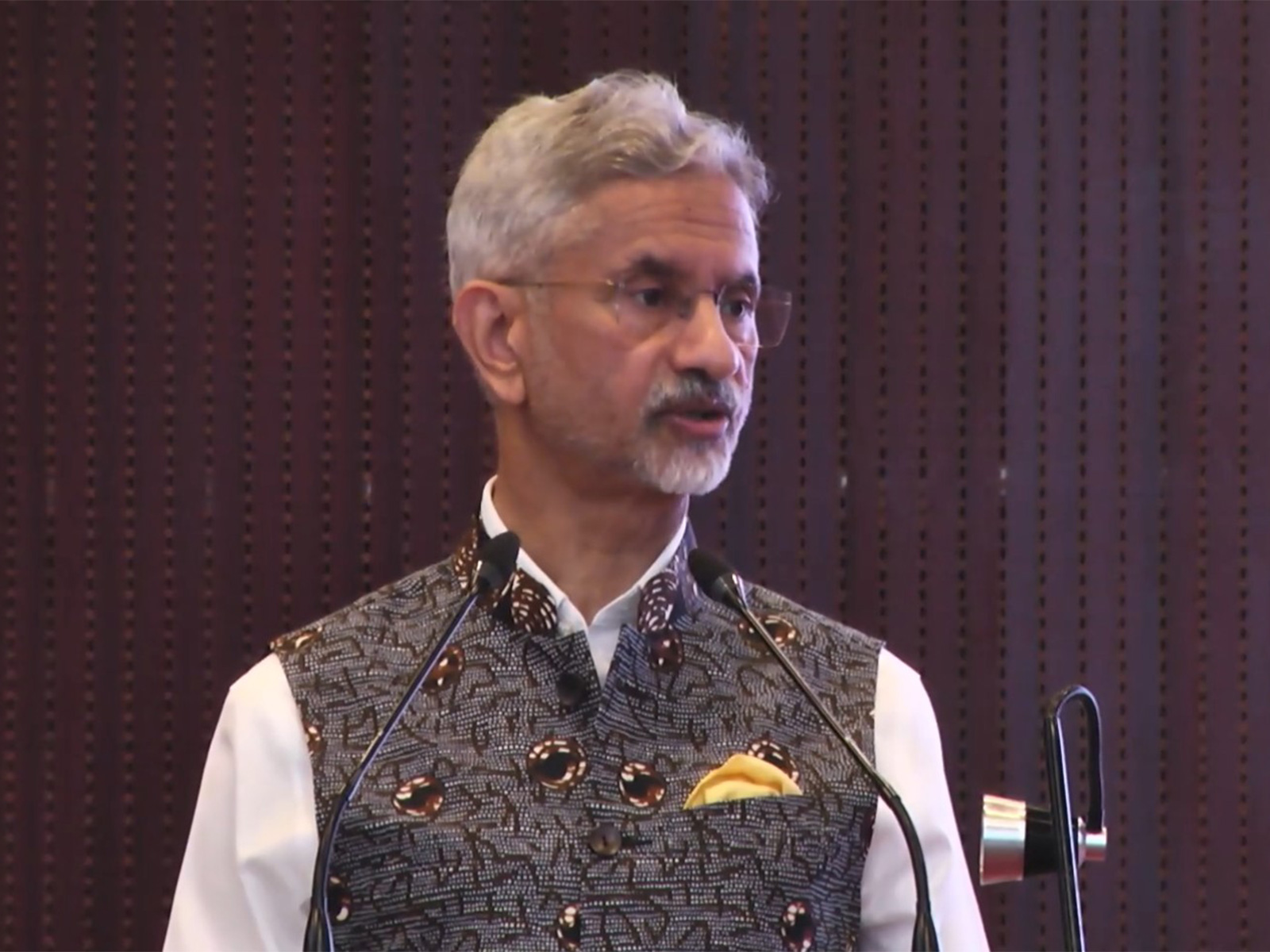 External Affairs Minister S Jaishankar speaking at the logo, theme and website of India-Africa Forum Summit-IV (Photo/X/@DrSJaishankar)