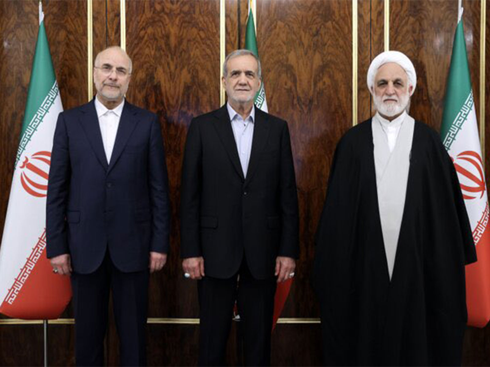Iranian leadership of speaker MB Ghalibaf, President Pezeshkian and Judiciary head Mohseni-Ejei  (Photo: X@Iran_GOV)
