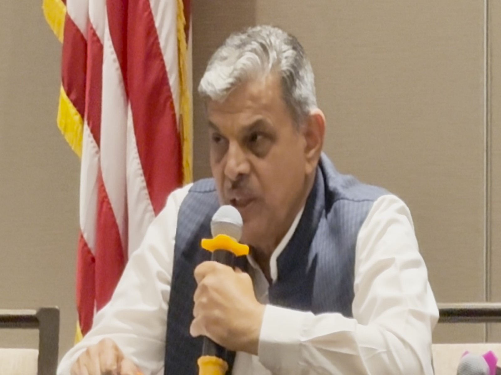 RSS General Secretary Dattatreya Hosabale at a community reception organised by the Indo American Community of Greater DC in the Washington DC Metro Area (Photo/ANI)