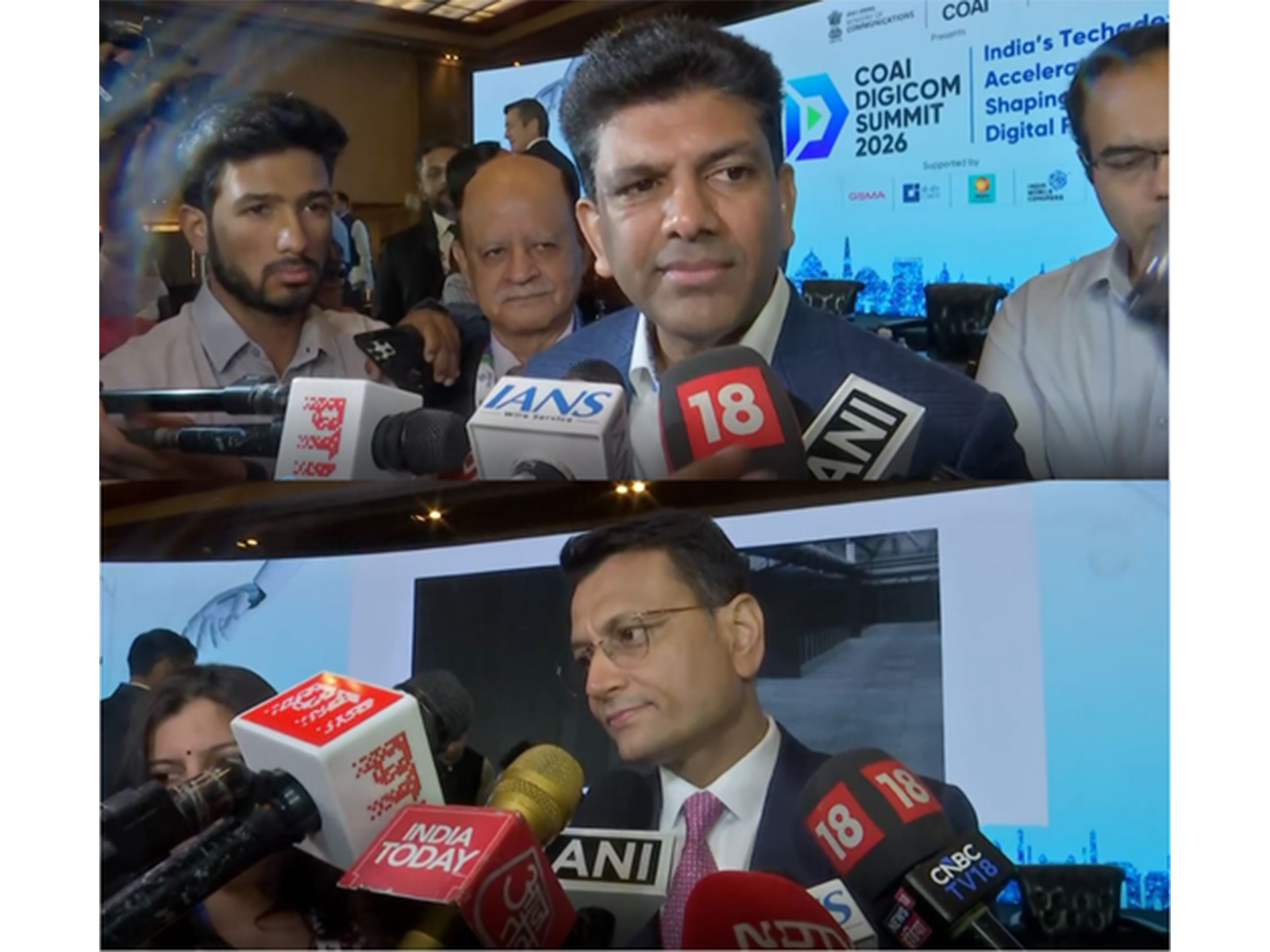 Union Minister of State for Communications Chandra Sekhar Pemmasani; Abhijit Kishore, Chief Executive Officer of Vodafone Idea Limited (Photo/ANI)