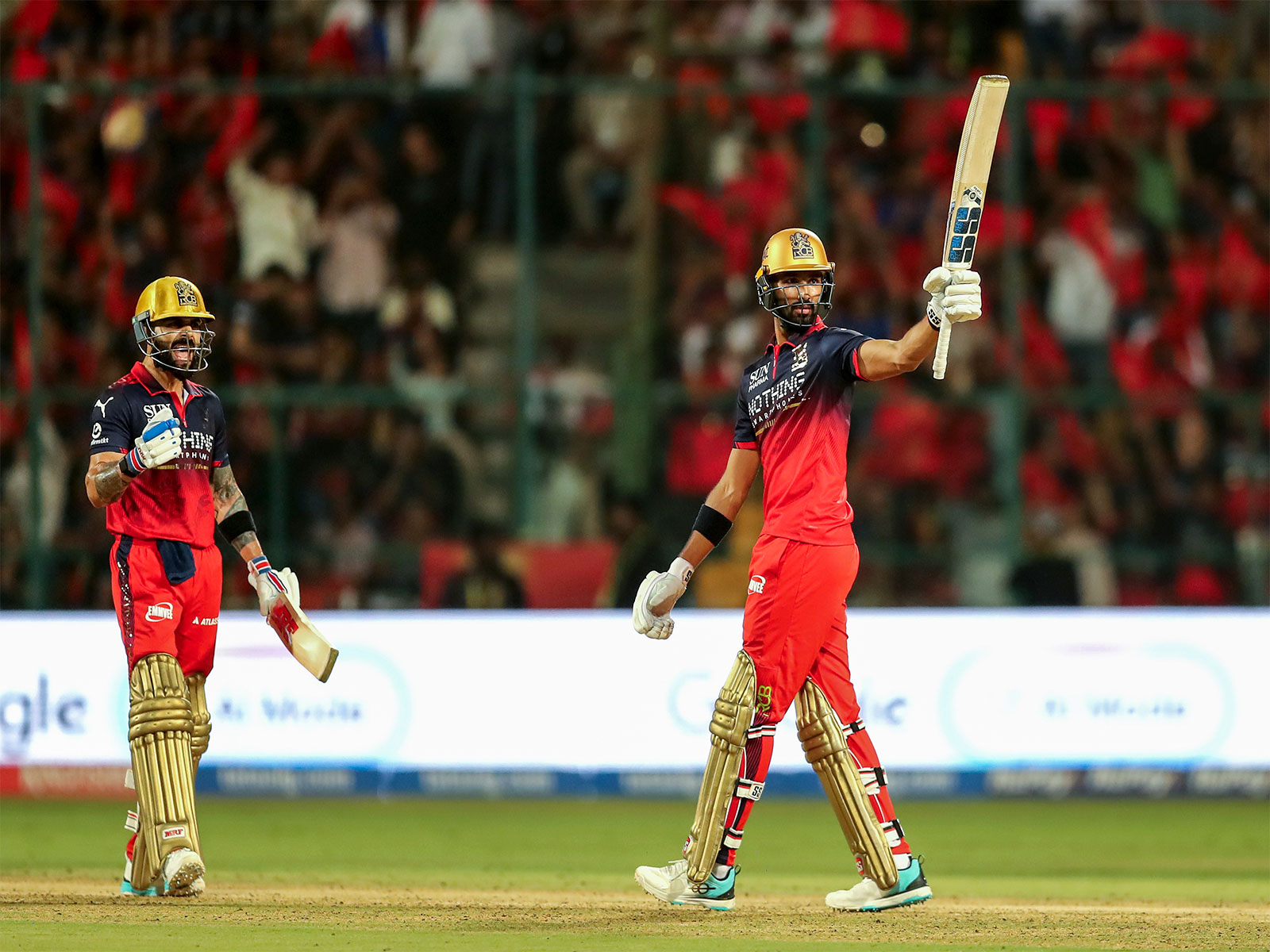 RCB's Devdutt Padikkal celebrating his half-century against GT (Photo: ANI)