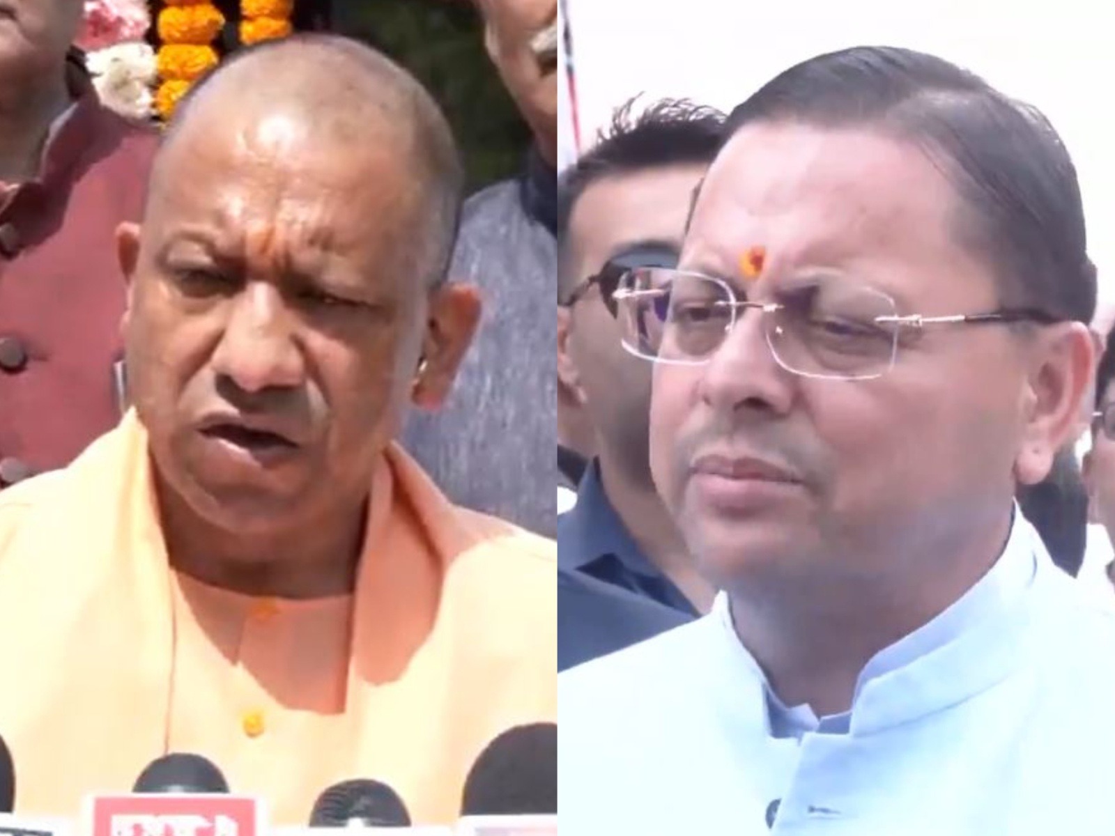 Uttar Pradesh CM Yogi Adityanath and Uttarakhand CM Pushkar Singh Dhami (Photo/ANI)