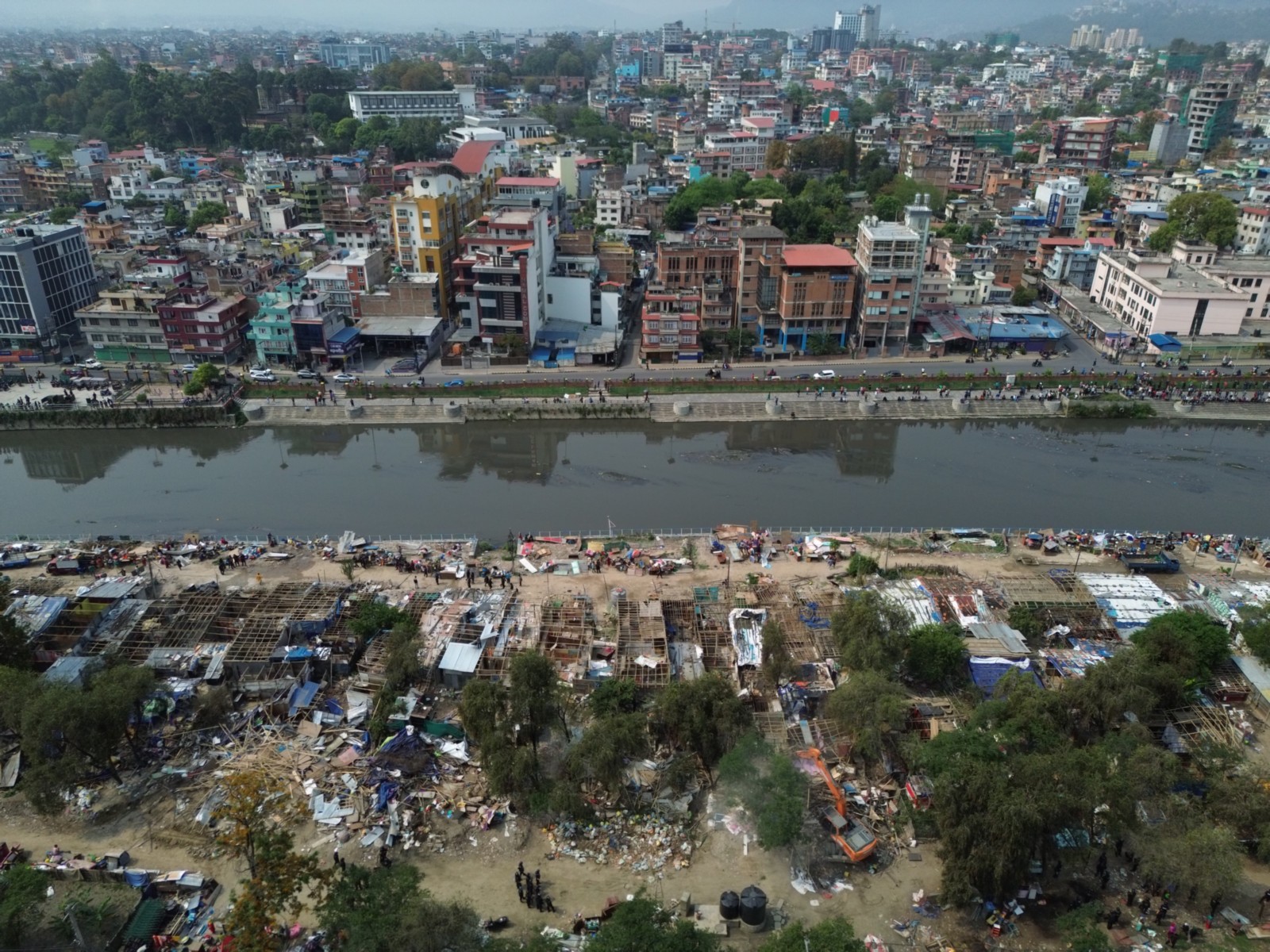 Authorities bulldoze the squatter's settlements on the embankments of Bagmati River in Nepali capital Kathmandu on April 25, 2026 (Photo/ANI)
