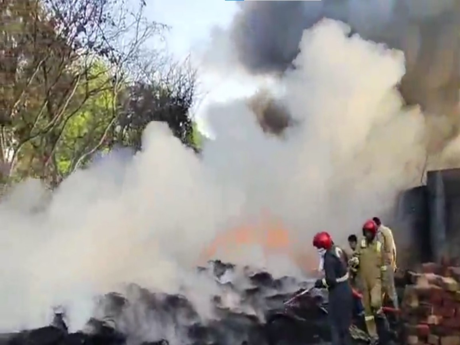 Fire tenders at the site of a tyre oil extraction unit blaze in Sambhal (Photo/ANI)