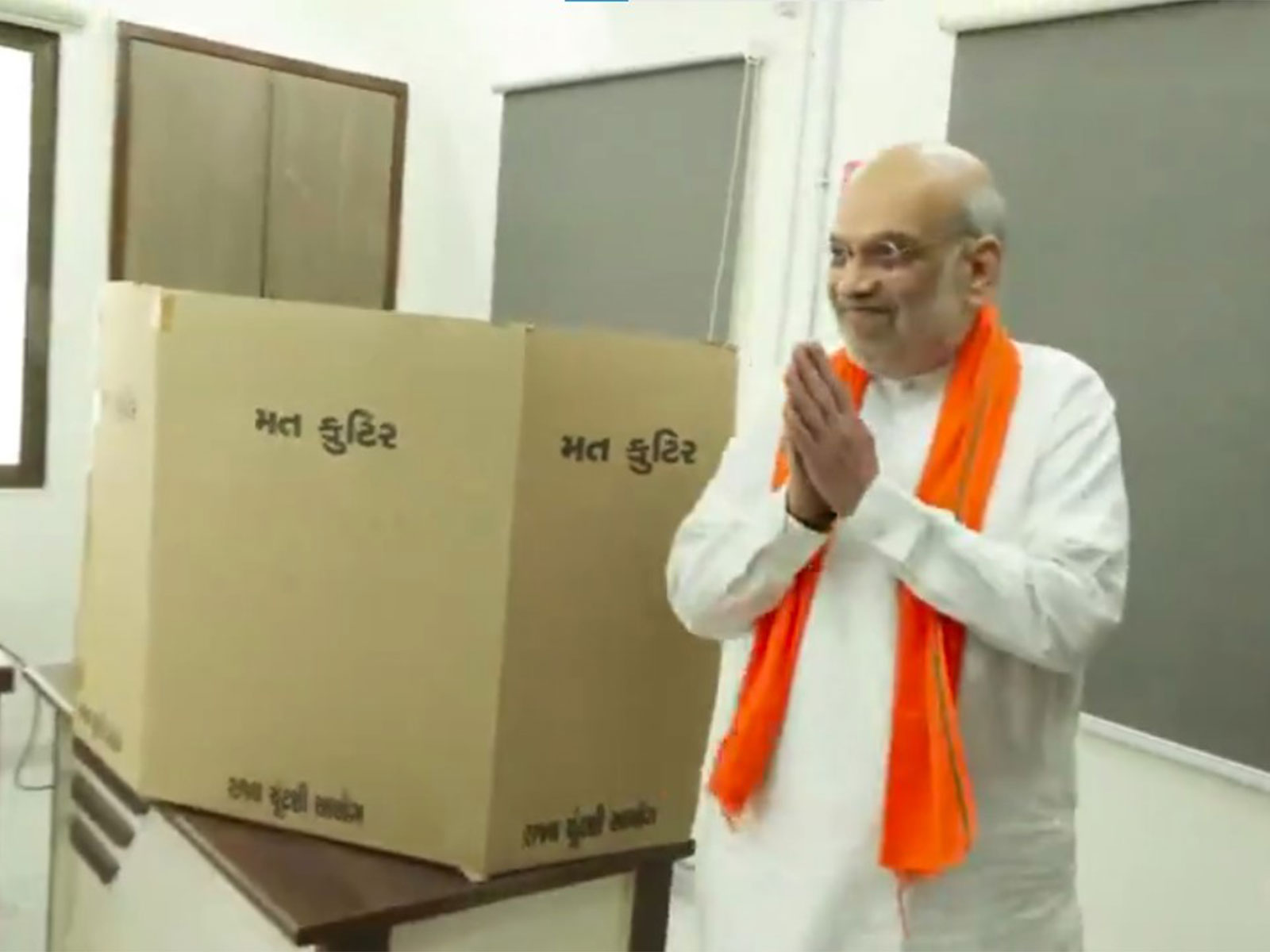 Union Home Minister Amit Shah casts his vote at a polling booth in Gandhinagar (Photo/ANI)