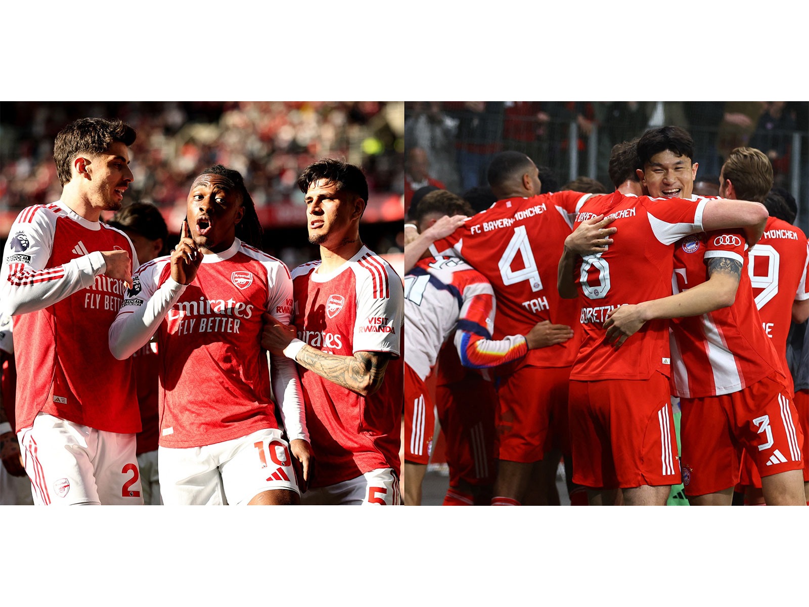 Arsenal (L) and Bayern Munich (R) players celebrating (Photo: Reuters)