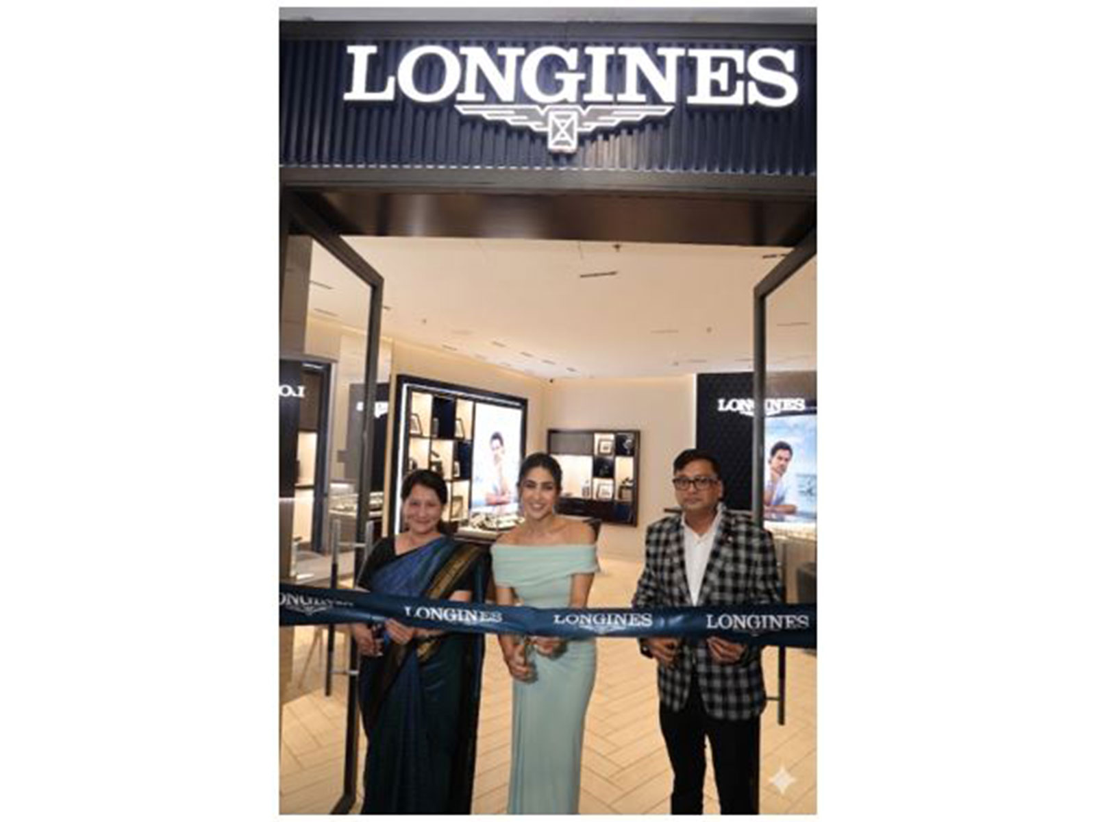Achla Chawla, Brand Manager - Longines India with Longines Friend of the brand Sara Ali Khan and Mr. Niraj Totla, Director - Kamal Watch Co. at the launch of Longines Boutique at Inorbit Mall, Hyderabad