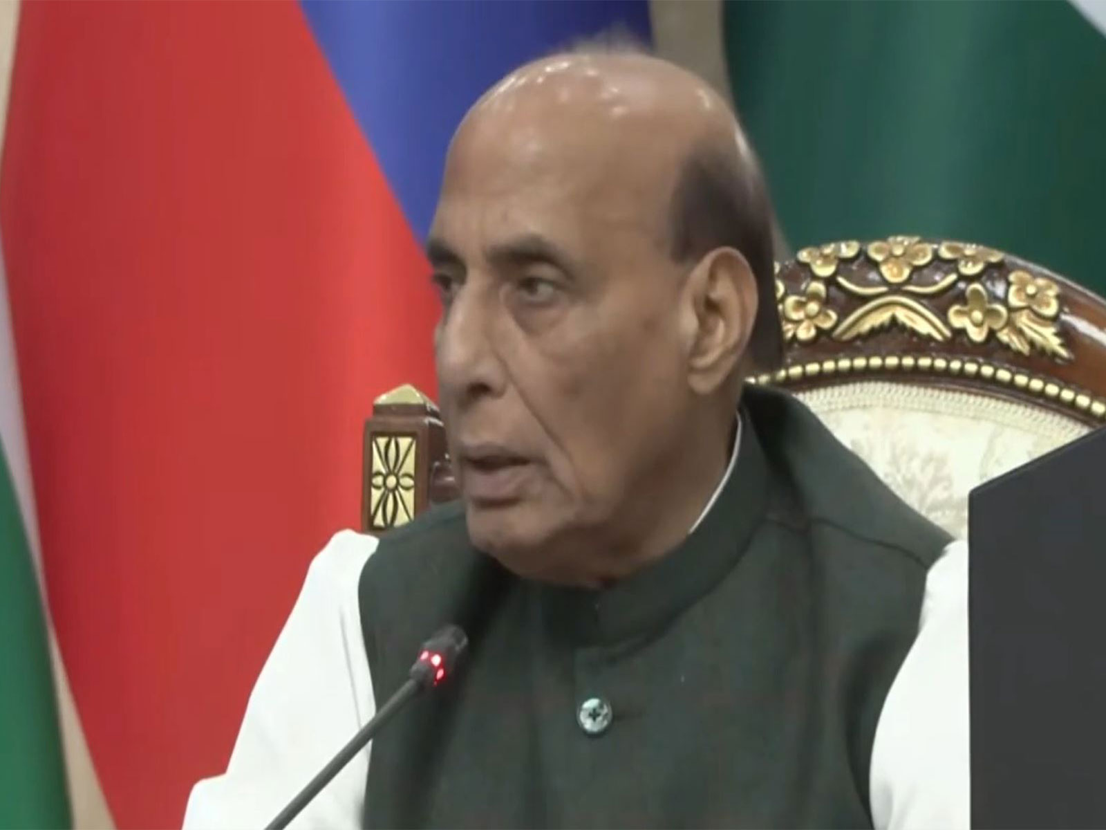 Defence Minister Rajnath Singh addresses the SCO Defence Ministers' Meeting in Bishkek, calling for unified action against terrorism and an end to double standards. (Photo: X/@rajnathsingh)
