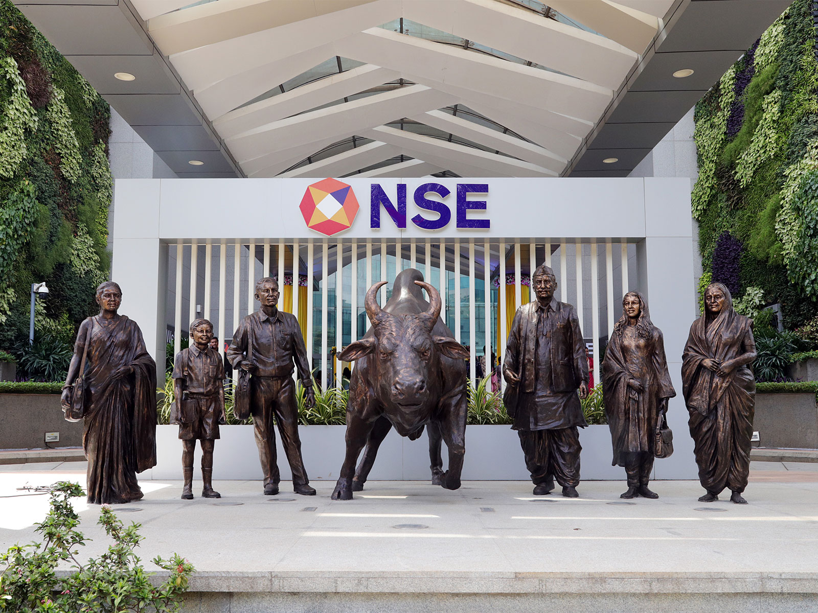 A view of the newly renovated NSE atrium bull (File Photo/ANI)