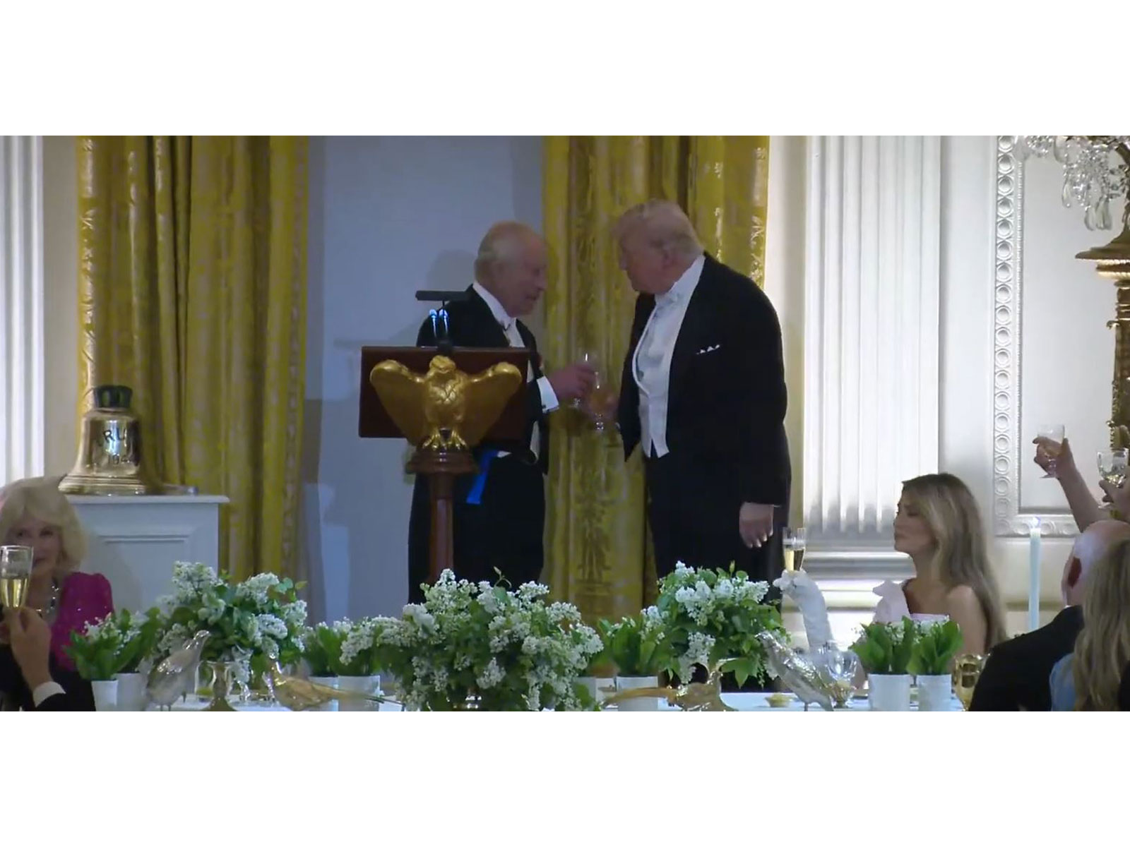 Britain's King Charles III shares a toast with President Donald Trump during a state dinner at the White House. (Image Source: White House/YouTube)