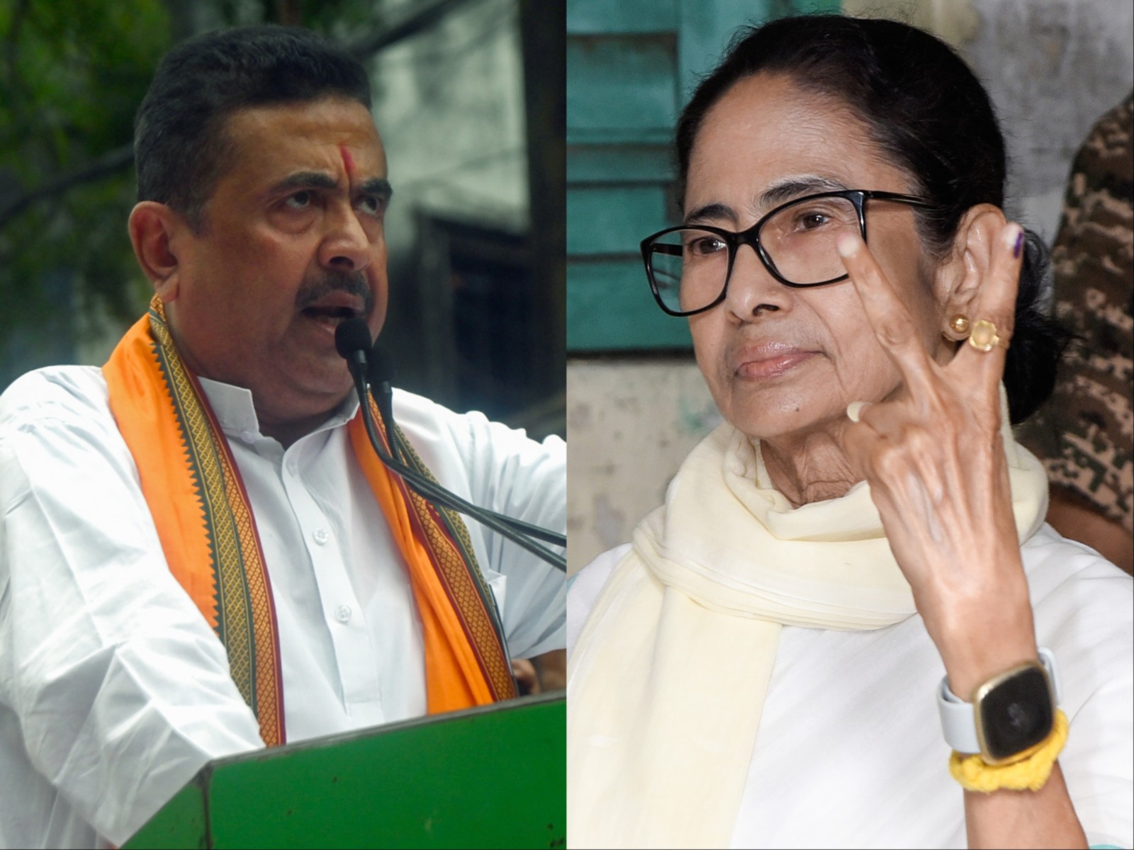 BJP leader Suvendu Adhikari and West Bengal CM Mamata Banerjee (Photo/ANI)