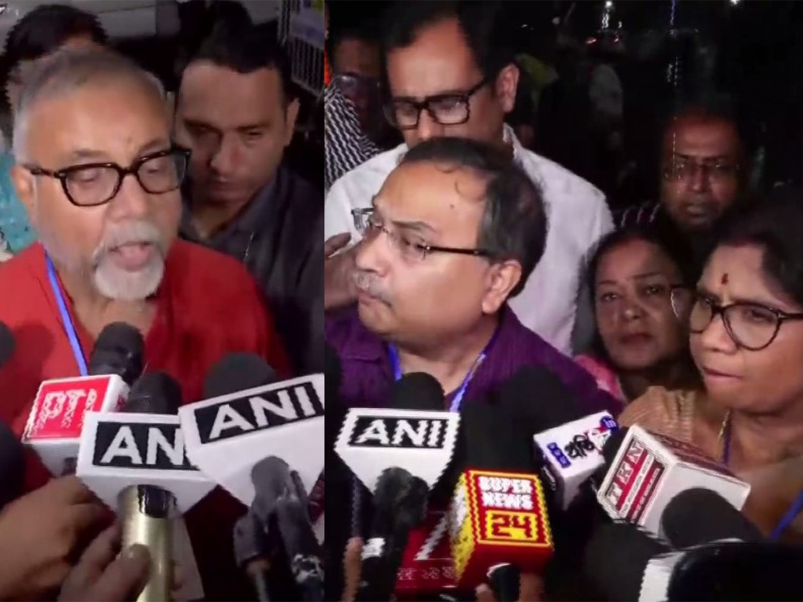 BJP candidate from Maniktala constituency Tapas Roy (L) and BJP leaders Kunal Ghosh and Shashi Panja (R) (Photo/ANI)