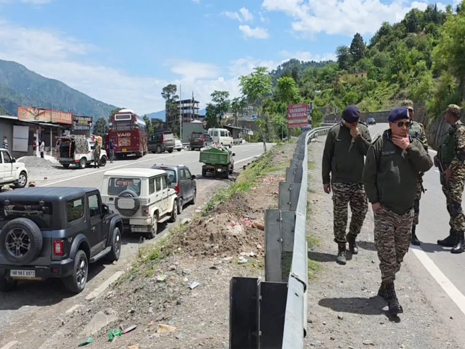 CRPF personnel deployed along NH-44 in Ramban district (Photo/ANI)