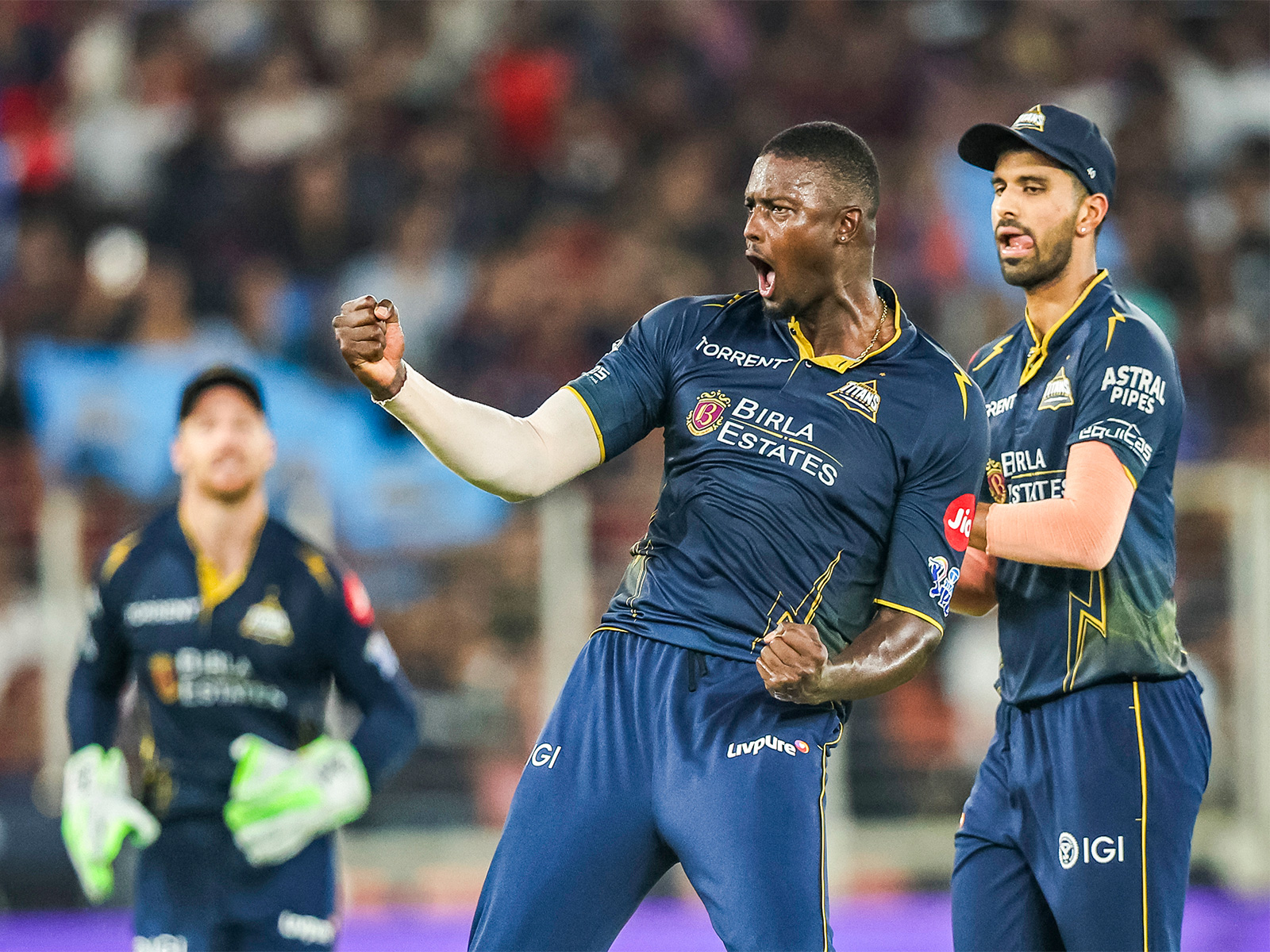 Jason Holder (centre) celebrating. (Photo: ANI)