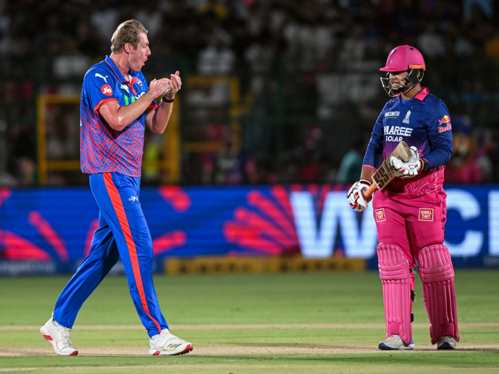 Kyle Jamieson celebrates the wicket of Vaibhav Sooryavanshi (Photo: ANI)