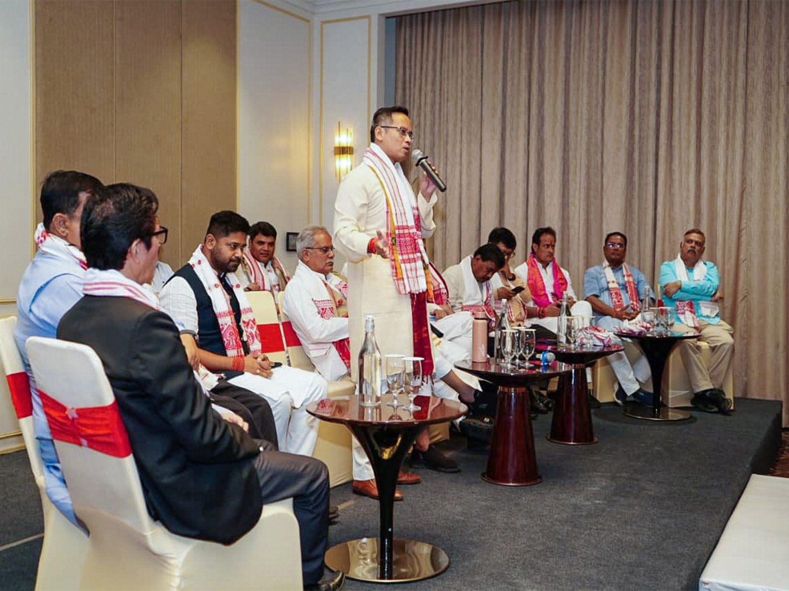Assam Pradesh Congress Committee President Gaurav Gogoi and other leaders at the meeting (Photo/ANI)
