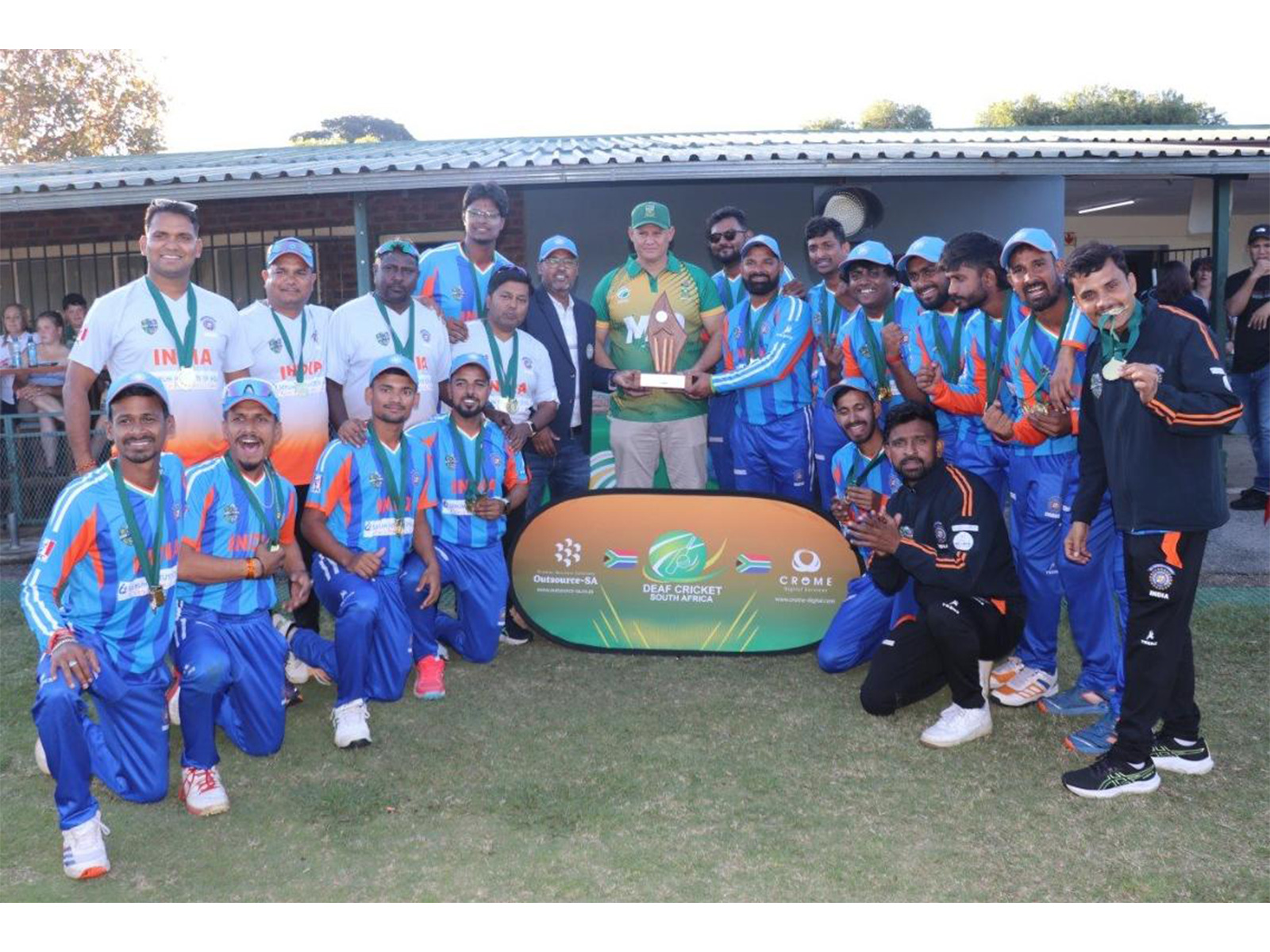 Indian Deaf Cricket Team lifting ODI series trophy in South Africa (Image: IDCA media))