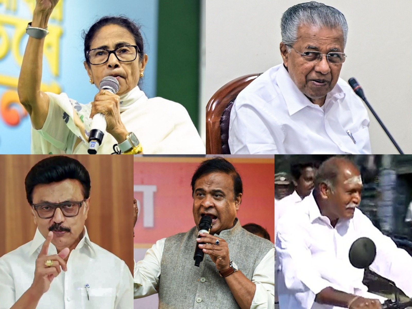 West Bengal CM Mamata Banerjee, Keralam CM Pinarayi Vijayan, Tamil Nadu CM MK Stalin, Assam CM Himanta Biswa Sarma and Puducherry CM N Rangasamy (Photo/ANI)