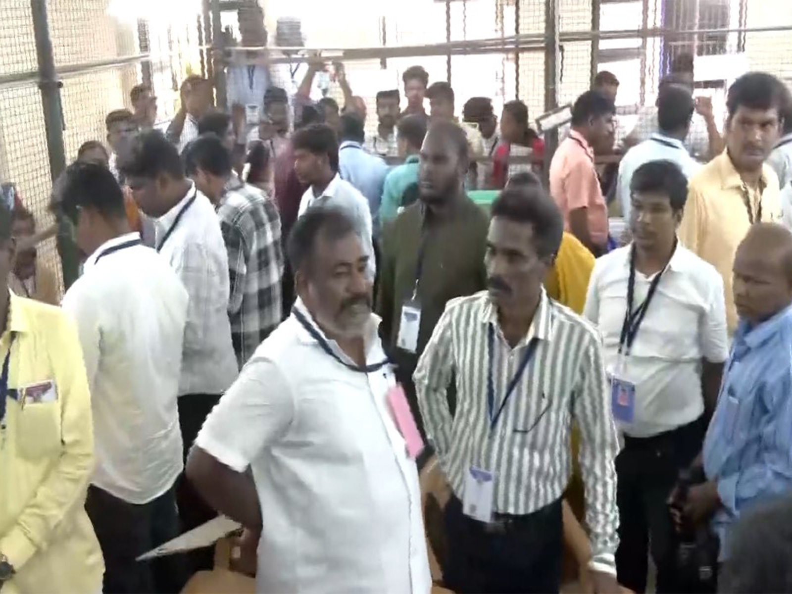 Visual from Trichy's strong room with counting agents from various political parties (Photo/ANI)