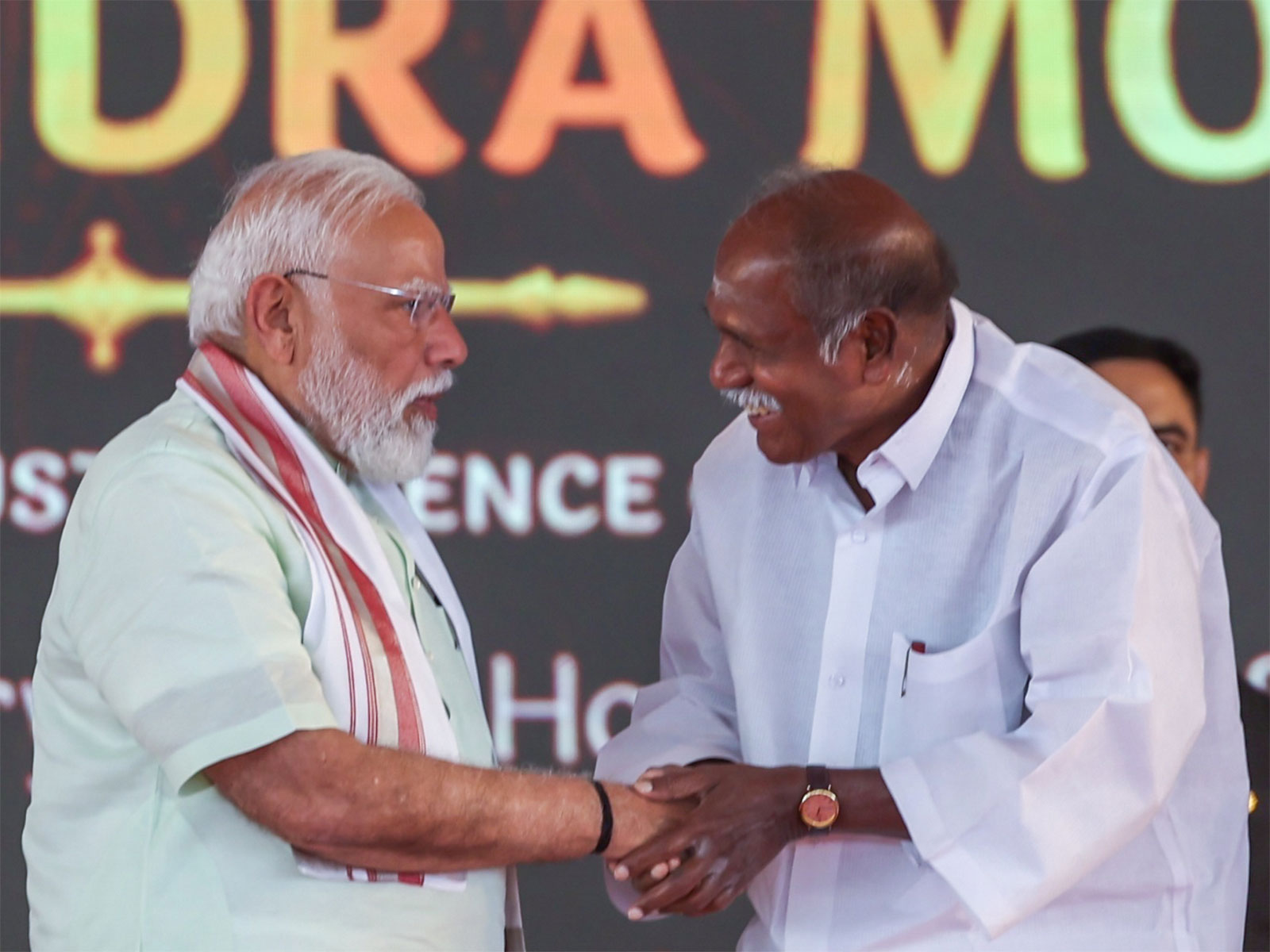 PM Narendra Modi and Puducherry Chief Minister N. Rangaswamy (Photo/ANI)