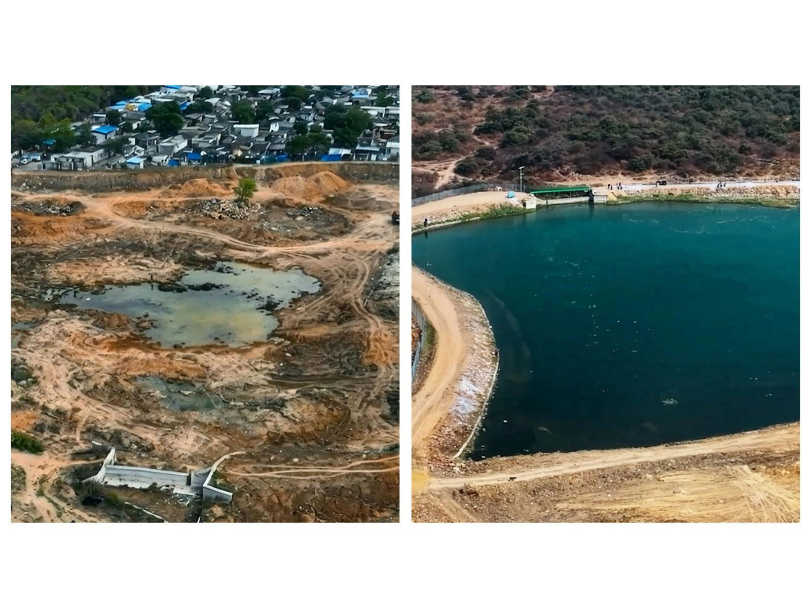 Left - Nayanamkunta lake in Telangana; Right - Revival of Nayanamkunta lake in Telangana (Photo/HDFC)