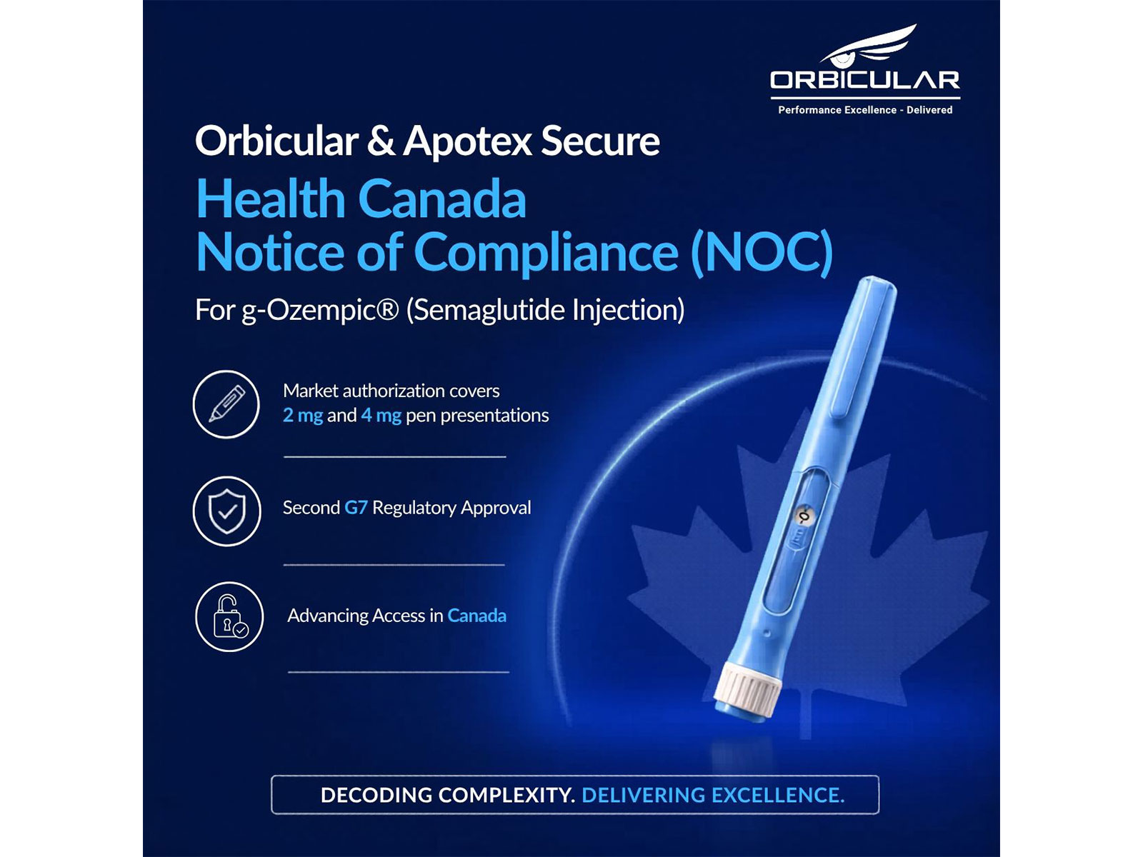 Orbicular Announces Health Canada Approval for a g-Ozempic (Semaglutide Injection) in Partnership with Apotex