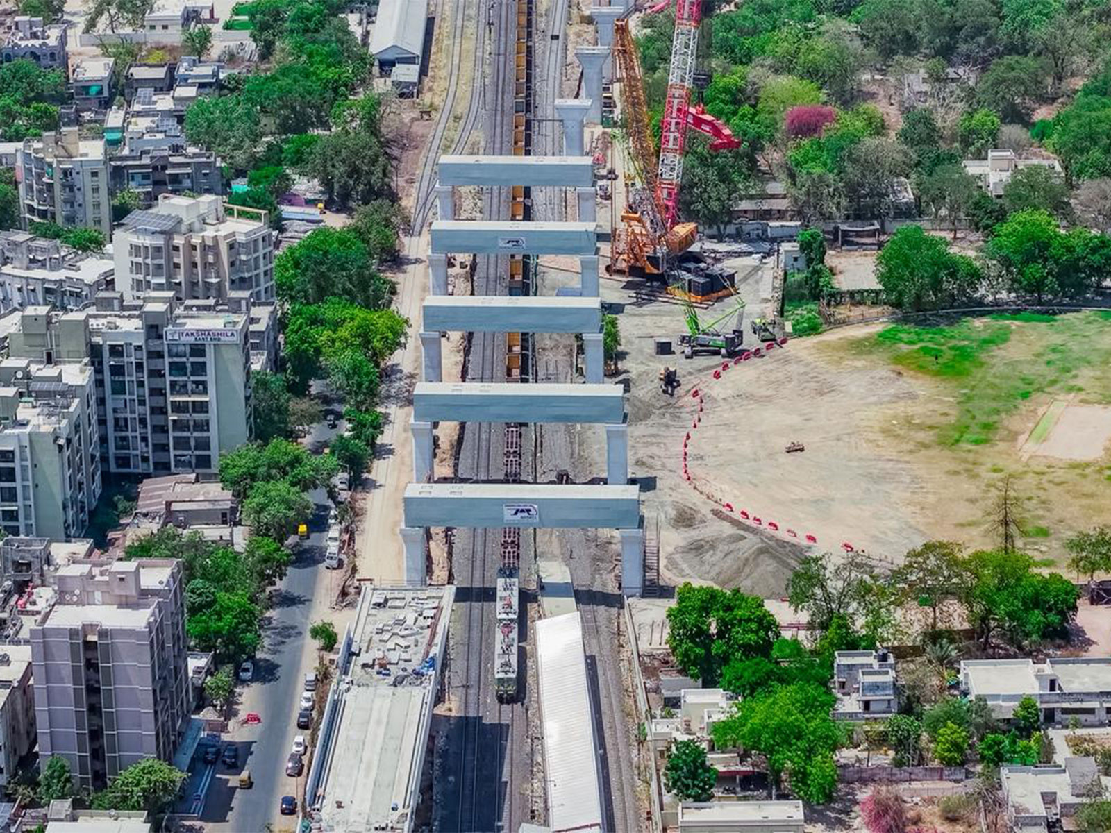 Five portal beams installed over Ahmedabad railway tracks (Photo/ANI)