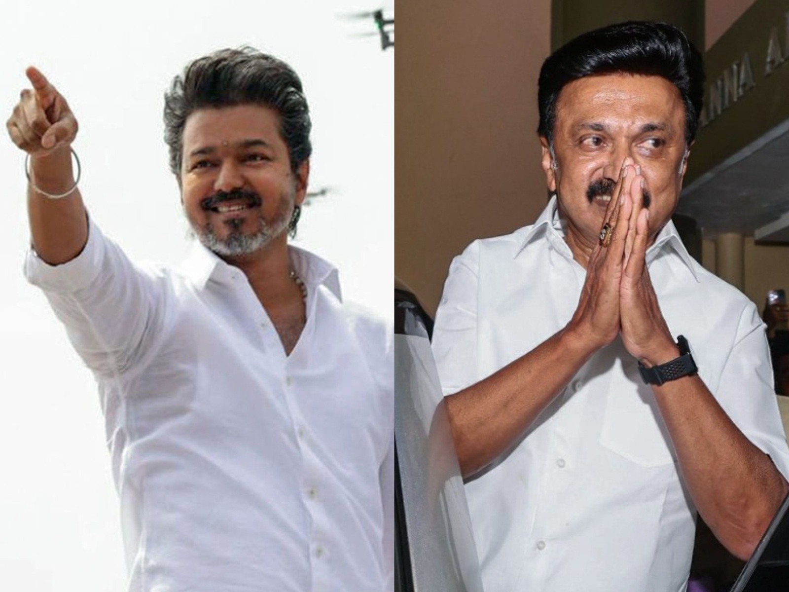 TVK Chief Vijay (L) and Tamil Nadu CM MK Stalin (Photo/ANI)