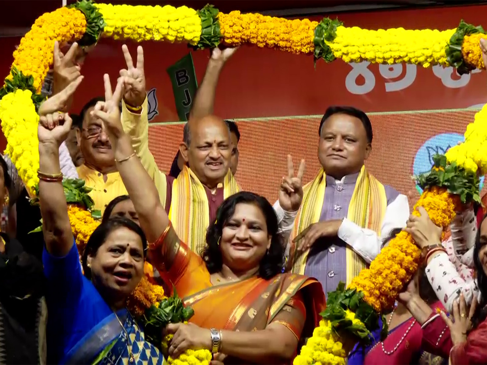 Odisha CM Majhi celebrates with BJP Rajya Sabha MP Manmohan Samal (Photo/ANI) 
